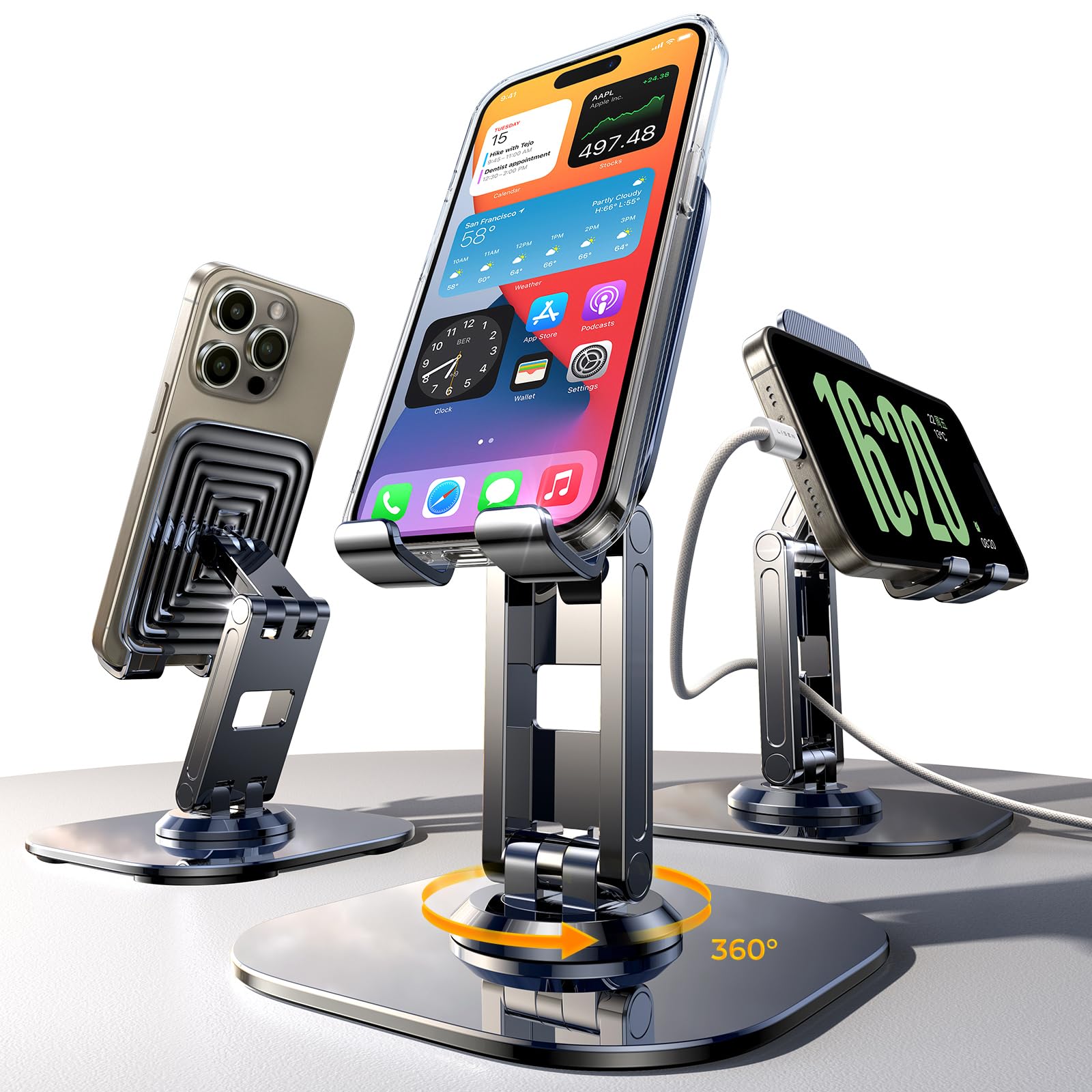 LISEN 2 Pack Adjustable Phone Stand for iPhone 15/Samsung/Switch - Desk & Travel Use