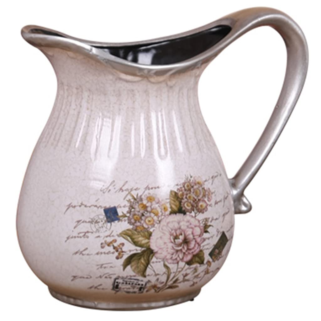 Hand-Painted Ceramic Vase with Single Handle - European Style Home Decor for Living Room, Bathroom, Wedding Gift & Housewarming Present - Perfect for Floral Arrangements, Interior Design, and Table Centerpieces - Elegant Retro Decorative Accent for Home, Office, and Special Occasions