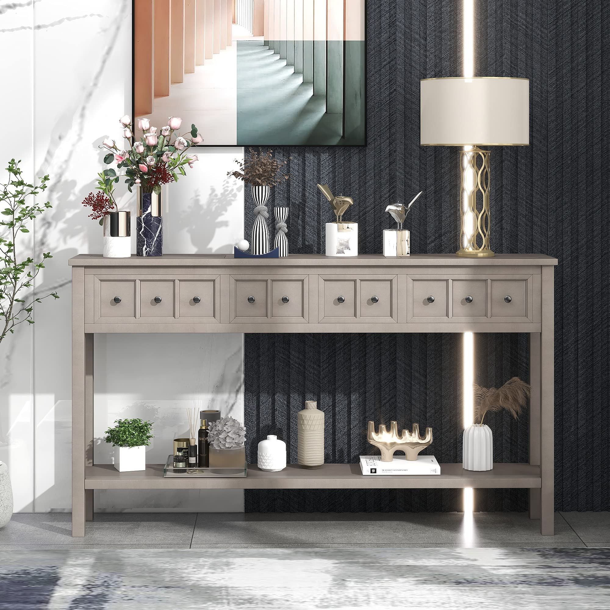 Merax Sofa Table - Long Console Table with Drawers & Shelf, Entryway Hall Table for Living Room, Easy Assembly (Perfect for Small Spaces, Behind Sofa or Entryway Decor)