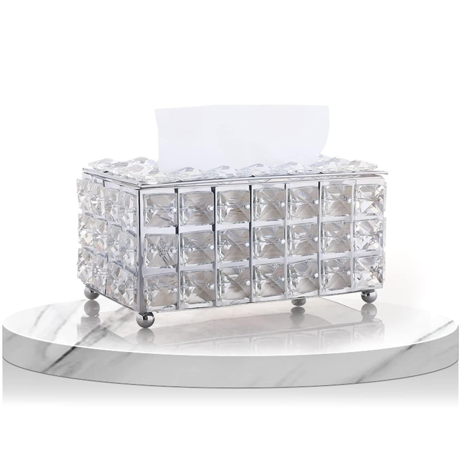 Crystal Tissue Box Cover - Rectangular Decorative Napkin Holder for Bathroom, Dresser, Nightstand & Desk (Gold/Silver) | Elegant Home Decor for Living Room, Office & Guest Rooms