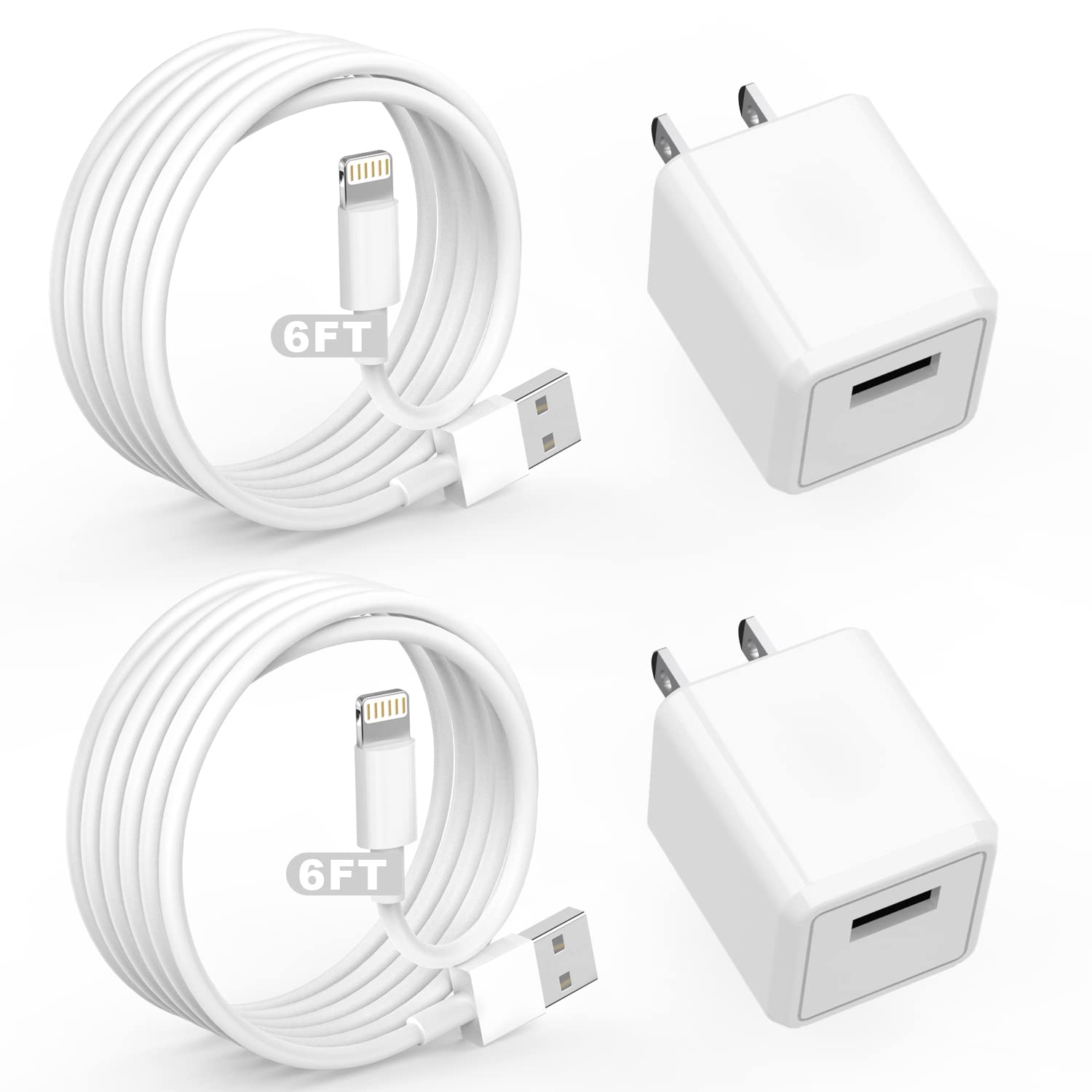 Fast Charging Cube iPhone Charger 2-Pack with 6FT Lightning Cable - Quick Charge USB Wall Adapter & Travel Plug for iPhone 14/13/12/11/X/8/7/SE, iPad & AirPods - Perfect for Home, Office & Travel Use