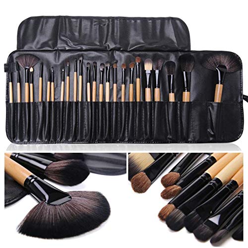 24Pcs Professional Makeup Brush Set - Eyeshadow, Powder, Eyeliner & Contour Brushes with Travel Case | Complete Cosmetic Tool Kit for Flawless Face & Eye Makeup Application | Perfect for Home Use, Travel & Professional Makeup Artists