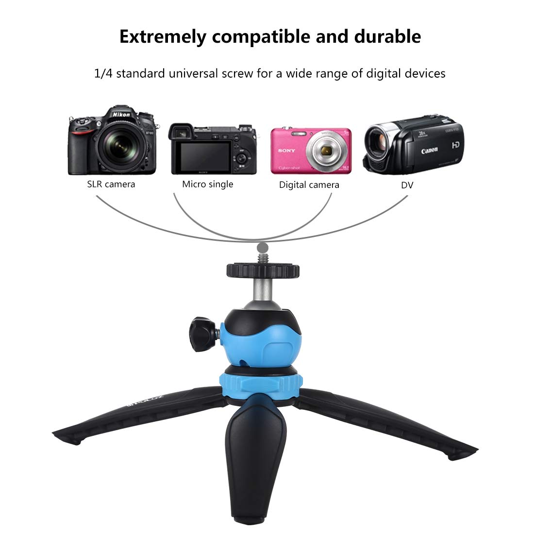 PULUZ Mini Desktop Tripod with 360° Ball Head - Compact Tabletop Tripod Stand for Smartphones, GoPro, DSLR Cameras - Perfect for Travel, Vlogging & Home Photography (Blue)