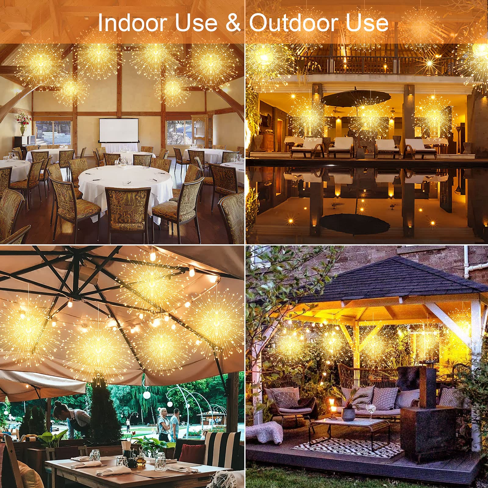 225 LED 8 Modes Dimmable String Lights with Remote Control - 4 Pack Waterproof Copper Wire Fairy Lights for Christmas, Party, Patio & Garden Decoration - Warm White Starry Lights for Indoor & Outdoor Use