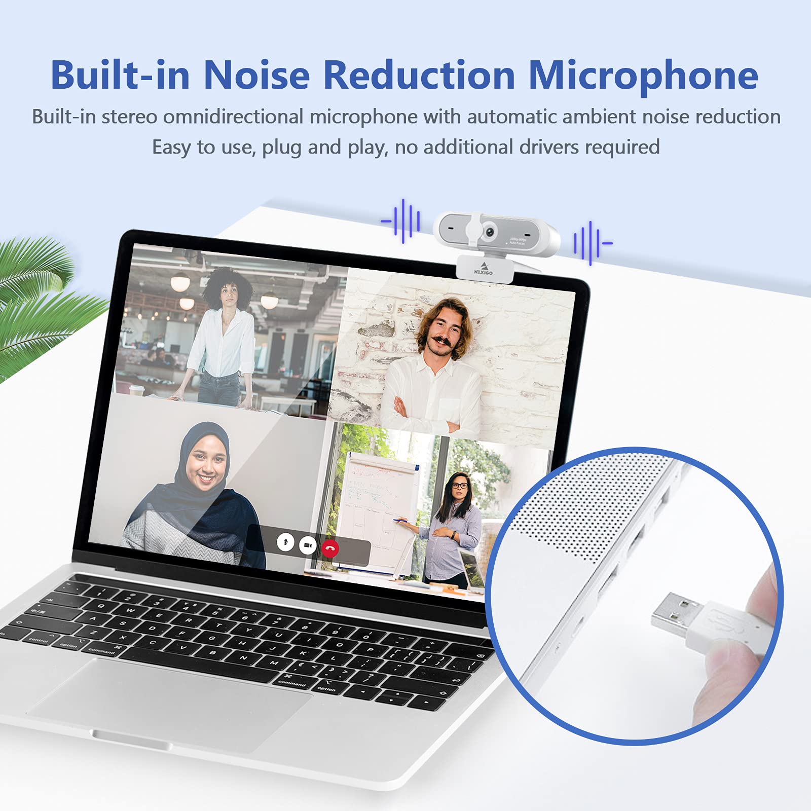 NexiGo N660P 1080P 60FPS Webcam with Privacy Cover, Dual Microphones & Tripod - HD USB Web Camera for Zoom, Skype, Teams - Perfect for Home Office, Online Classes & Video Conferencing (White)