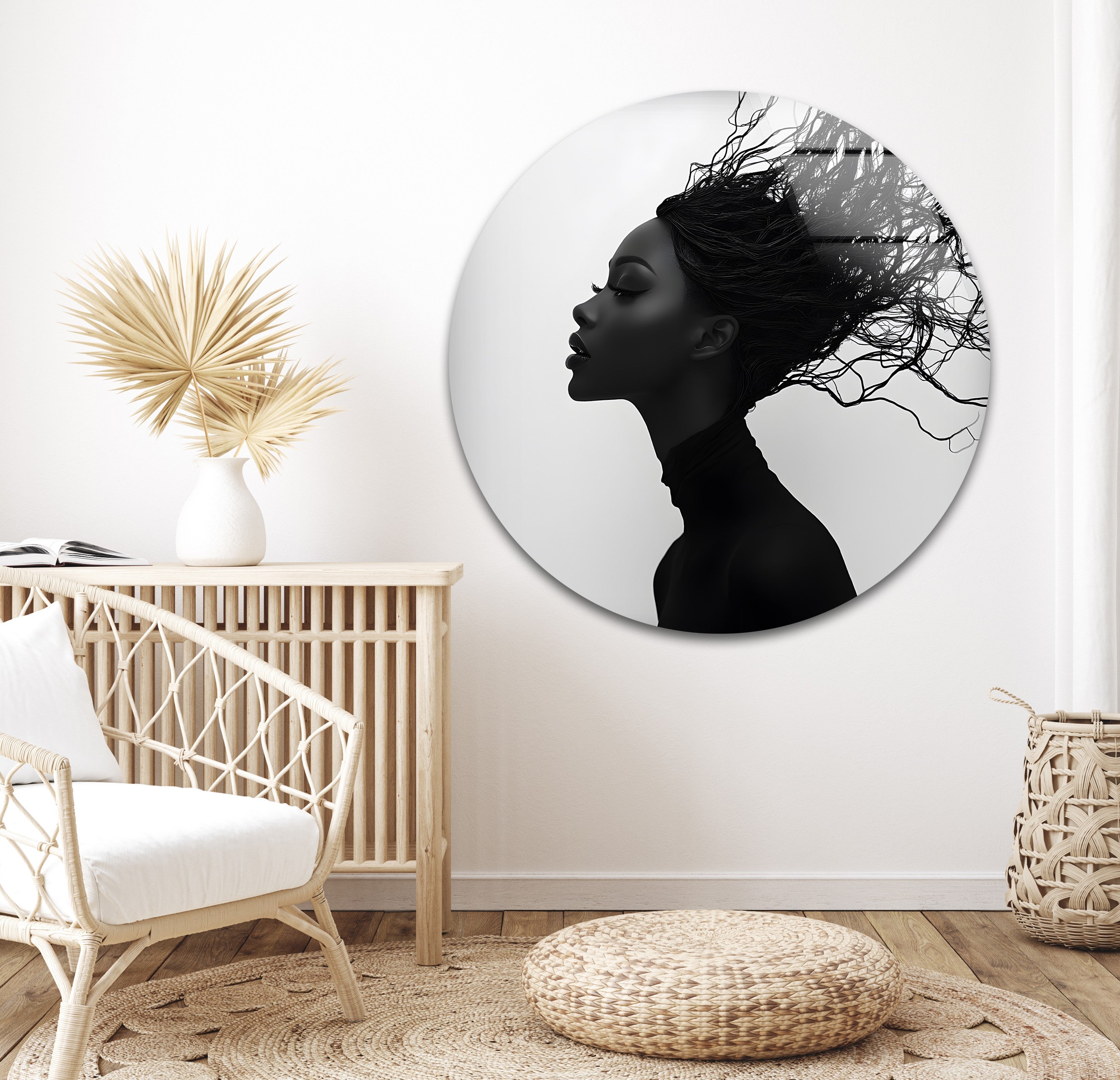 Abstract Black & White Portrait Wall Art - Elegant Woman with Flowing Hair Canvas Print for Modern Home & Office Decor | Living Room, Bedroom, Gallery Wall Display