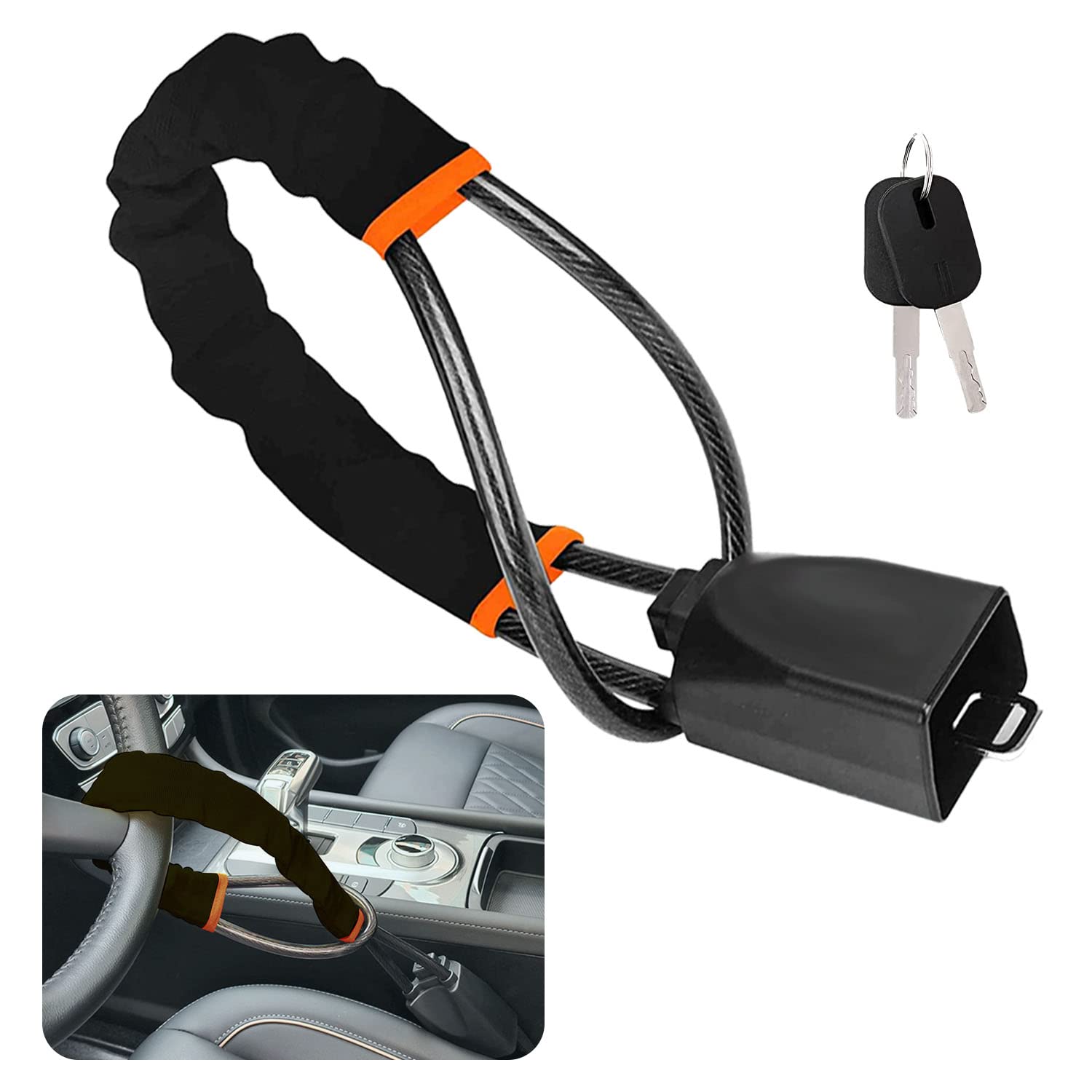 Heavy Duty Universal Car Steering Wheel Lock - Anti-Theft Vehicle Security Device with 2 Keys for Cars, Trucks, SUVs & Vans | Perfect for Parking Security & Theft Prevention (Black)