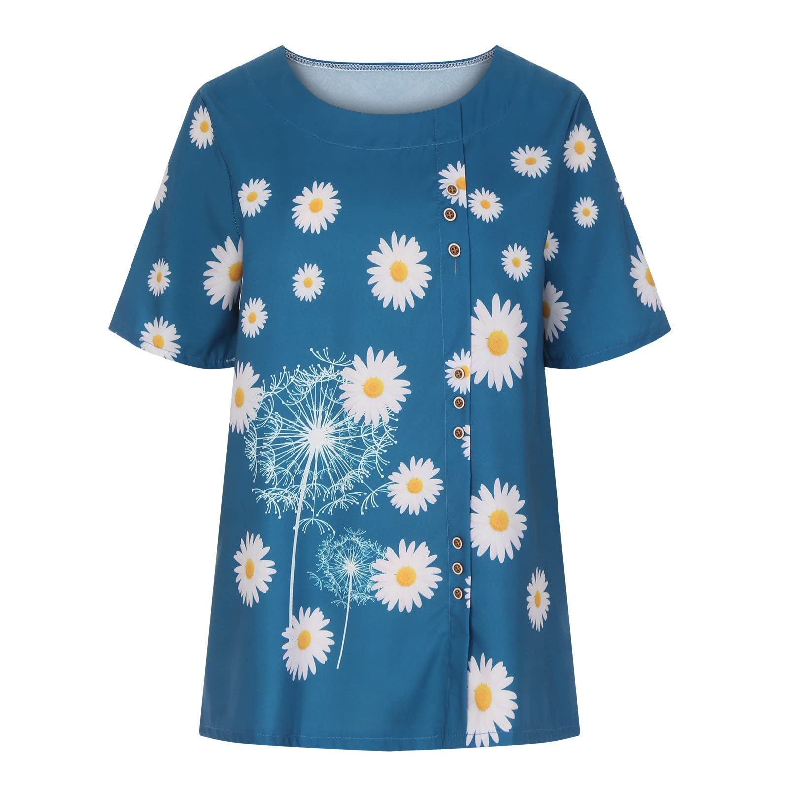 Women's Casual Halter Tops - Round Neck Short Sleeve Printed Loose Blouse Shirt for Summer Outfits, Beach Wear & Daily Fashion