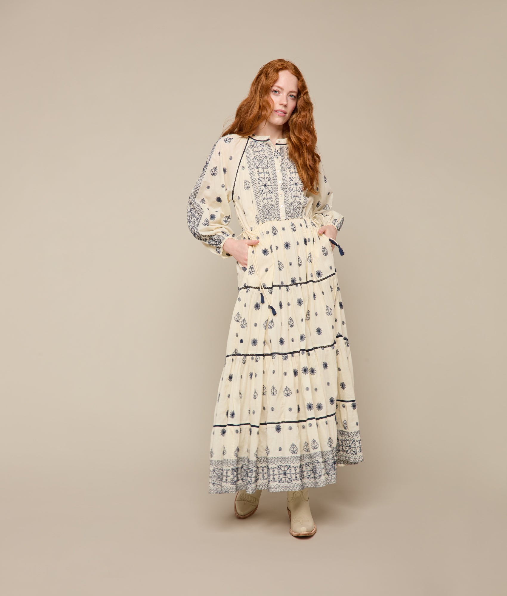 Charlotte Tiered Dress - Off White | Elegant Flowy Midi Dress for Women | Perfect for Weddings, Parties & Summer Outfits
