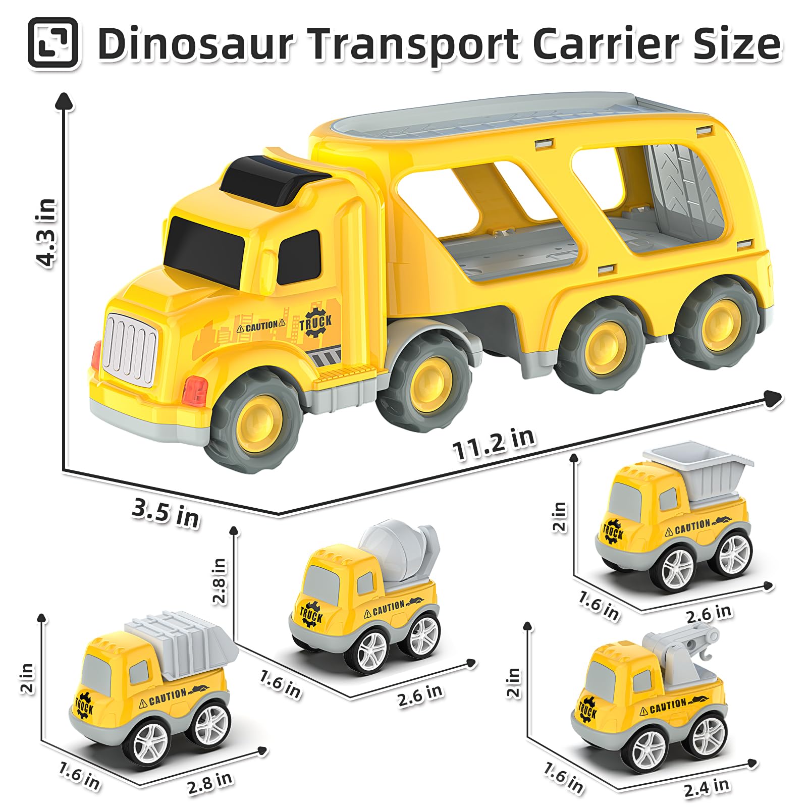 Best Pull Back Construction Vehicles for Toddlers - 4 Pack Friction Powered Toy Trucks for Kids Ages 3-5 | Fun Educational Gift for Boys & Girls | Perfect for Birthday, Christmas & Pretend Play Scenes
