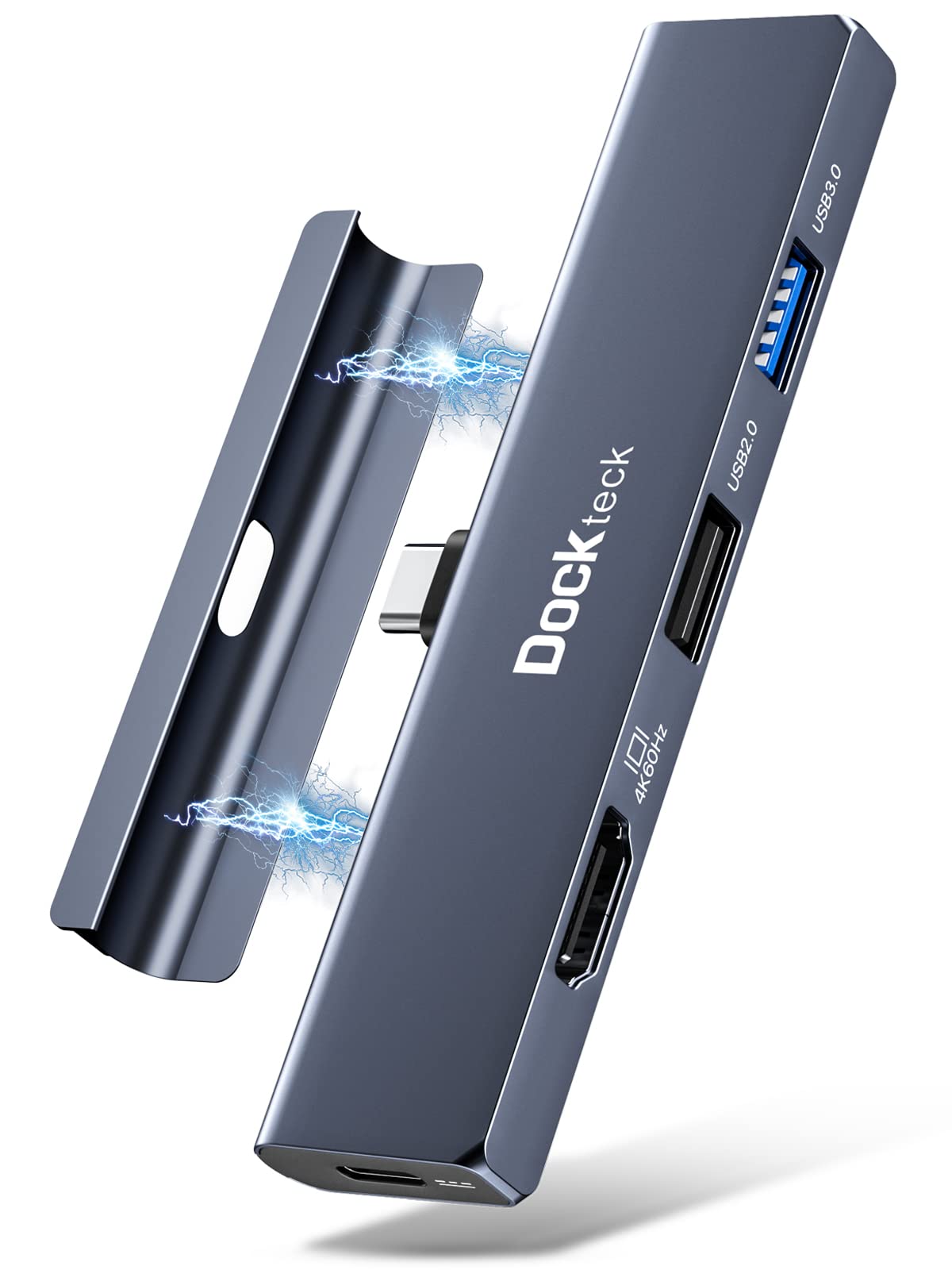 Dockteck 5-in-1 USB C Hub for iPad Pro - Magnetic Multiport Adapter with 100W PD Charging, 4K 60Hz HDMI, USB 3.0 Ports & Audio Jack | Compatible with iPad Pro 12.9 (2021/2020/2018), iPad Air & iPad Mini 6 | Perfect for Home Office, Travel & Multimedia Entertainment