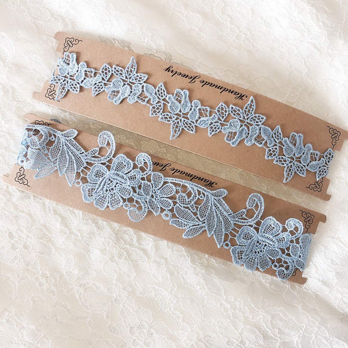 Happyyami 2-Piece Set Women's Wedding Garters - White Bridal Leg Bands for Bride & Bridesmaids, Elastic Lace Garter Belt for Wedding, Bachelorette Party & Honeymoon