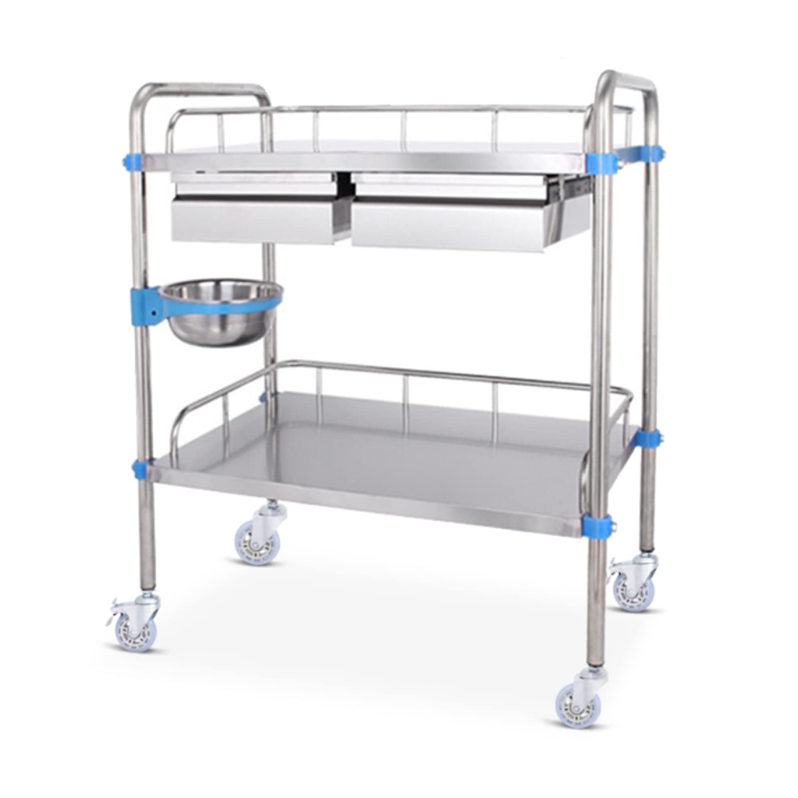 Stainless Steel Medical Trolley Cart - Surgical Instrument Table, Treatment & Changing Vehicle with Double Drawers for Hospitals & Beauty Salons | Ideal for Operating Rooms, Clinics & Aesthetic Centers