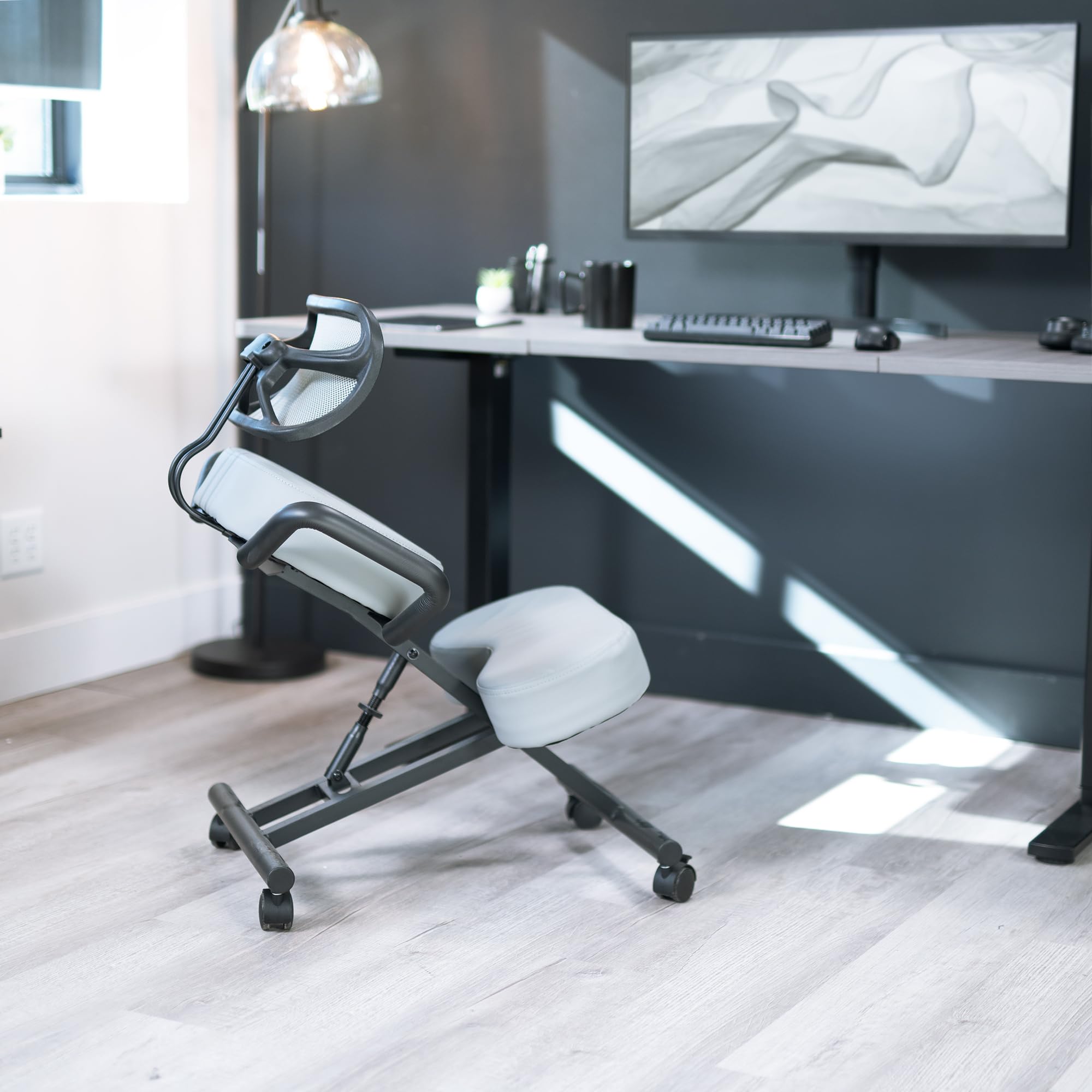 Ergonomic Kneeling Chair with Back Support - Adjustable Stool for Home & Office - Posture Correcting Angled Seat - Thick Comfortable Cushions - Gray (DN-CH-K02G) - Perfect for Meditation, Yoga & Long Work Sessions