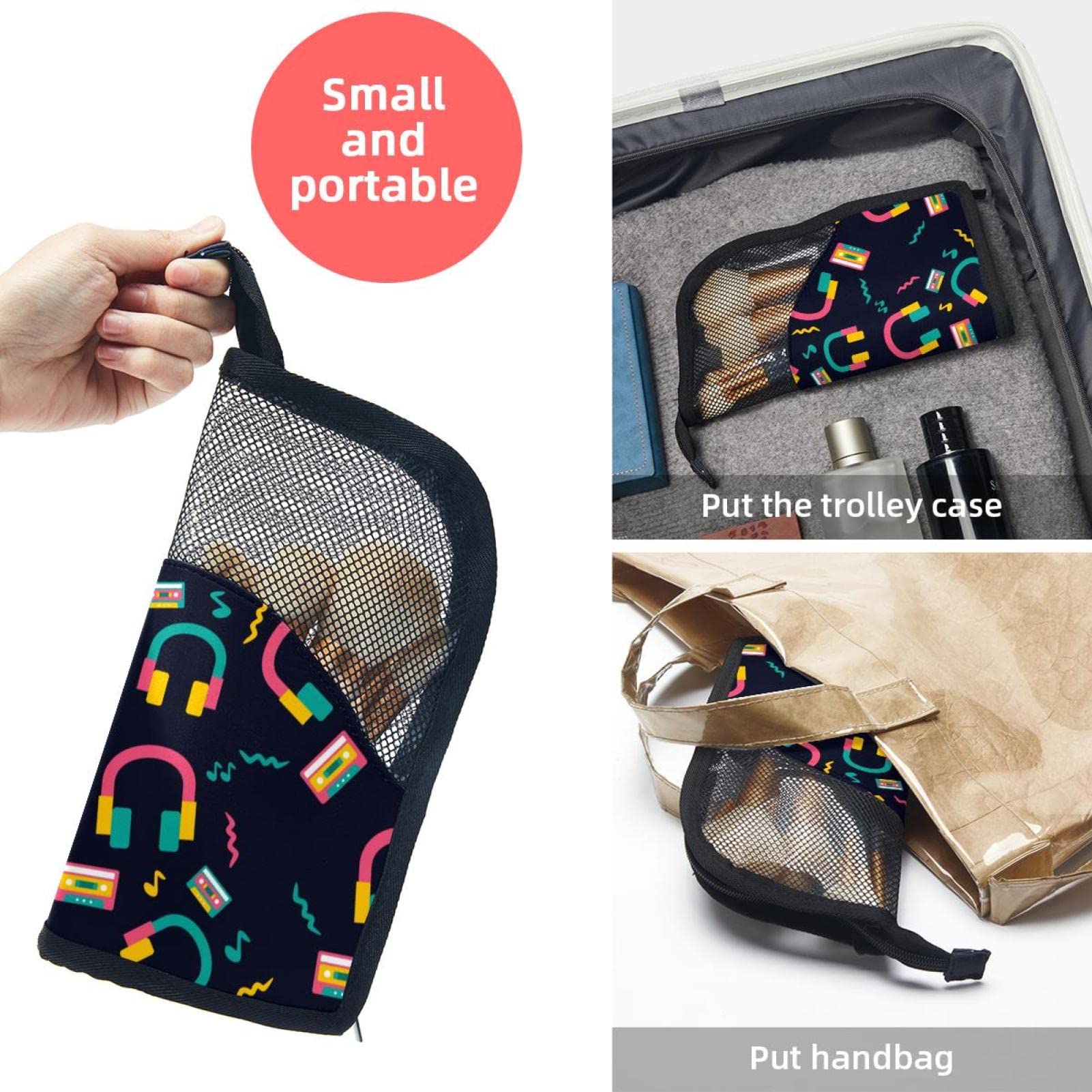 12-Piece Makeup Brush Organizer Bag with Cartoon Music Floral Design - Portable Travel Cosmetic Brush Holder Case for Professional Artists & Beginners - Perfect for Home, Salon, and On-the-Go Makeup Storage