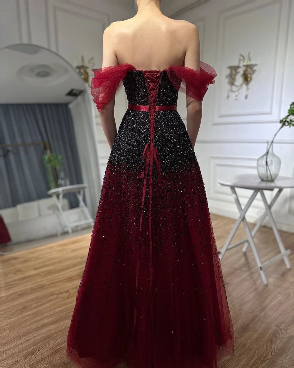 2025 Serene Hill Beaded Bling A-Line Evening Gown - Elegant Wine Red Gradual Change Luxury Dress for Women | Perfect for Parties, Galas & Formal Events
