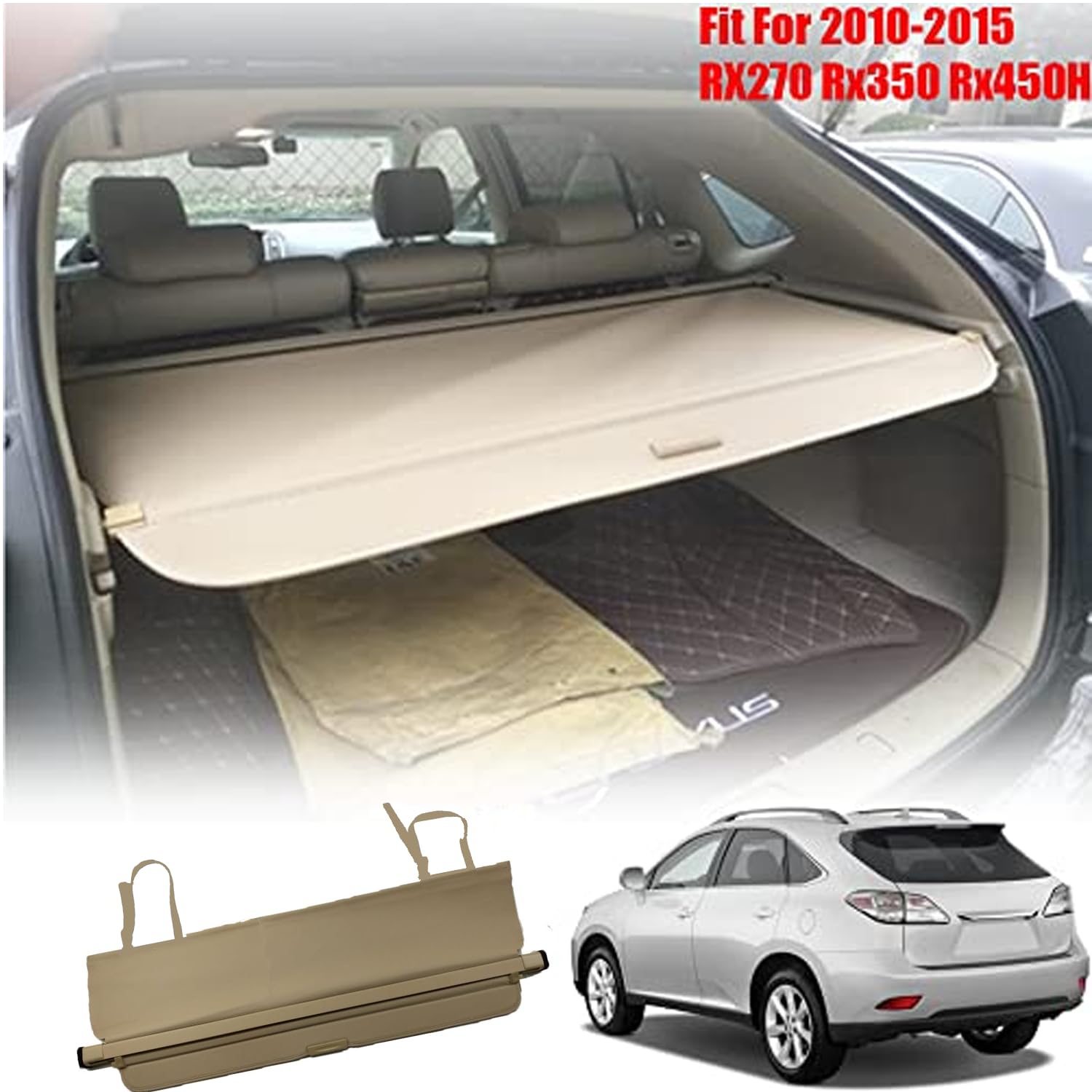Retractable Cargo Security Trunk Cover for 2010-2015 Lexus RX270 RX350 RX450H - Beige | Gap-Free Design | Perfect for Road Trips & Grocery Hauling