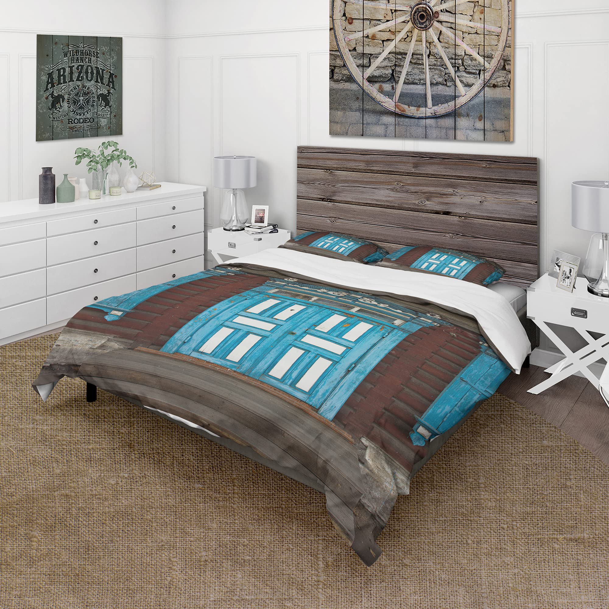 DesignQ Traditional Blue Wood Carvings Duvet Cover Set - Twin Size, 3-Piece Abstract Bedding Set for All Seasons | Perfect for Cozy Home Decor & Guest Room Makeover