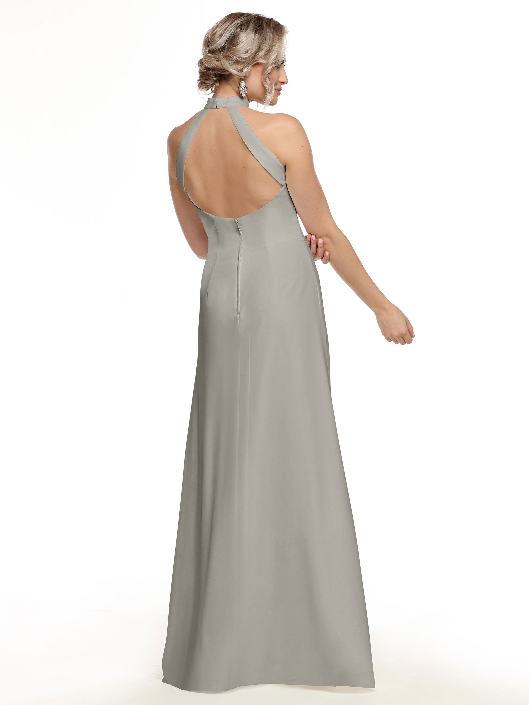 Elegant Chiffon A-Line Bridesmaid Dress with Keyhole Halter Neckline - Perfect for Weddings, Formal Events & Special Occasions