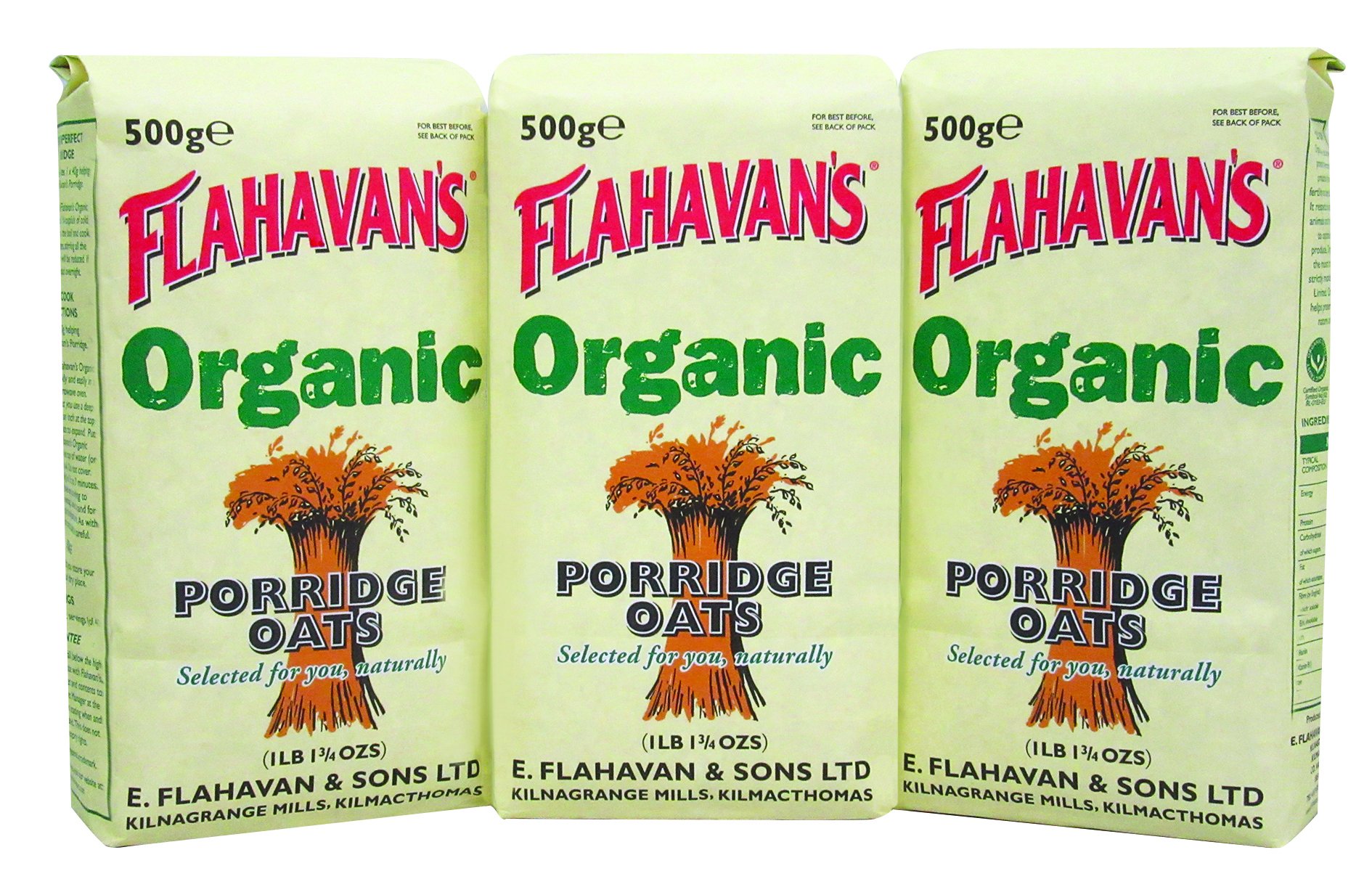 Organic Porridge Oats by FLAHAVAN'S - 17oz (Pack of 3) | Healthy Breakfast Cereal | Quick & Nutritious Meal for Busy Mornings, Post-Workout Recovery & Family Breakfasts