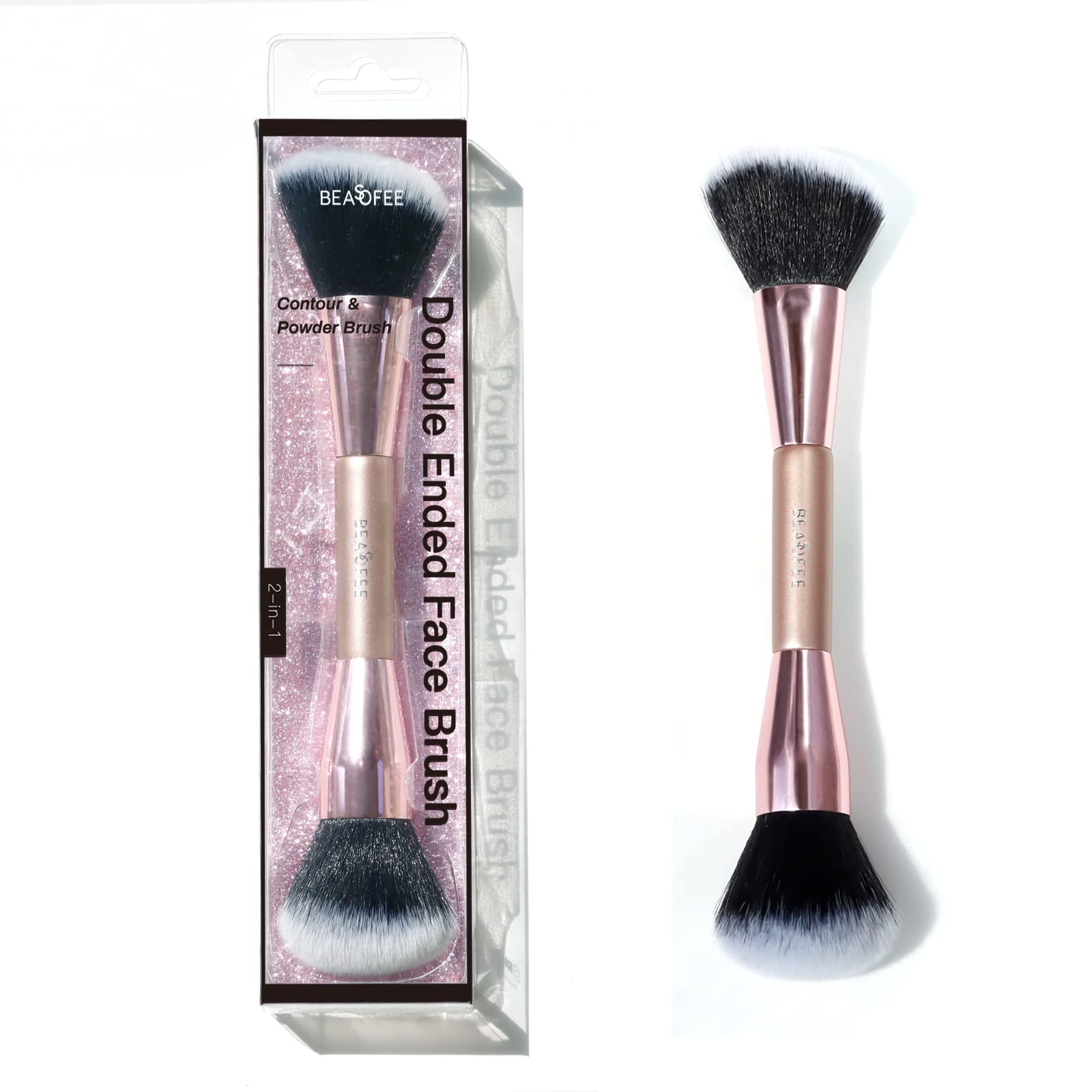 Professional Double Ended Makeup Brush Set - Foundation & Contour Brush for Blending Liquid, Powder, Concealer & Cream Cosmetics | Perfect for Everyday Makeup & Professional Studio Use