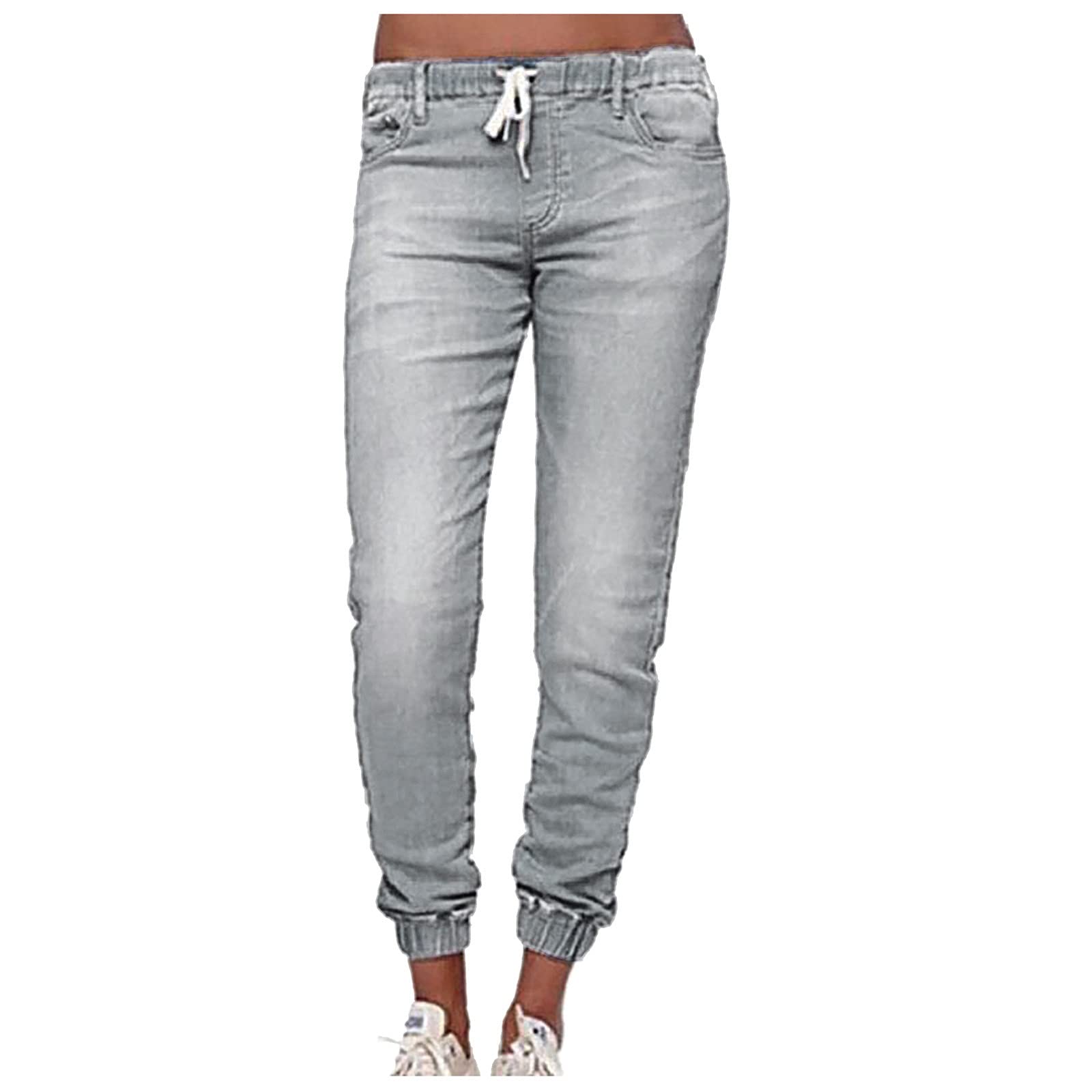 Llirre Women's Stretch Skinny Jeans - Elastic Waist Low Rise Pull On Denim Pants, Loose Casual Fit, Size 12 (Light Blue, Small) | Perfect for Everyday Wear, Office & Weekend Outfits
