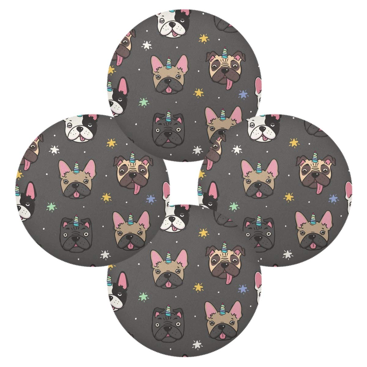 Pug & French Bulldog Unicorn Horn Placemats - 15.4 Inch Non-Slip Dining Table Mats for Holiday Decor & Home Decoration | Perfect for Christmas, Thanksgiving, and Everyday Dining Protection