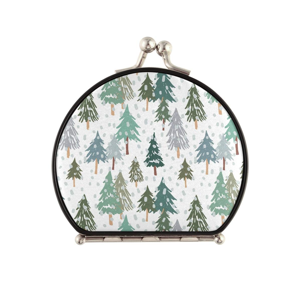 Portable Travel Makeup Mirror with 2x & 1x Magnification - Compact Folding Mirror for Women, Christmas Fir Forest Design - Perfect for Purse, Pocket & On-the-Go Touch Ups | Great Gift for Travel, Home, Office & Makeup Vanity