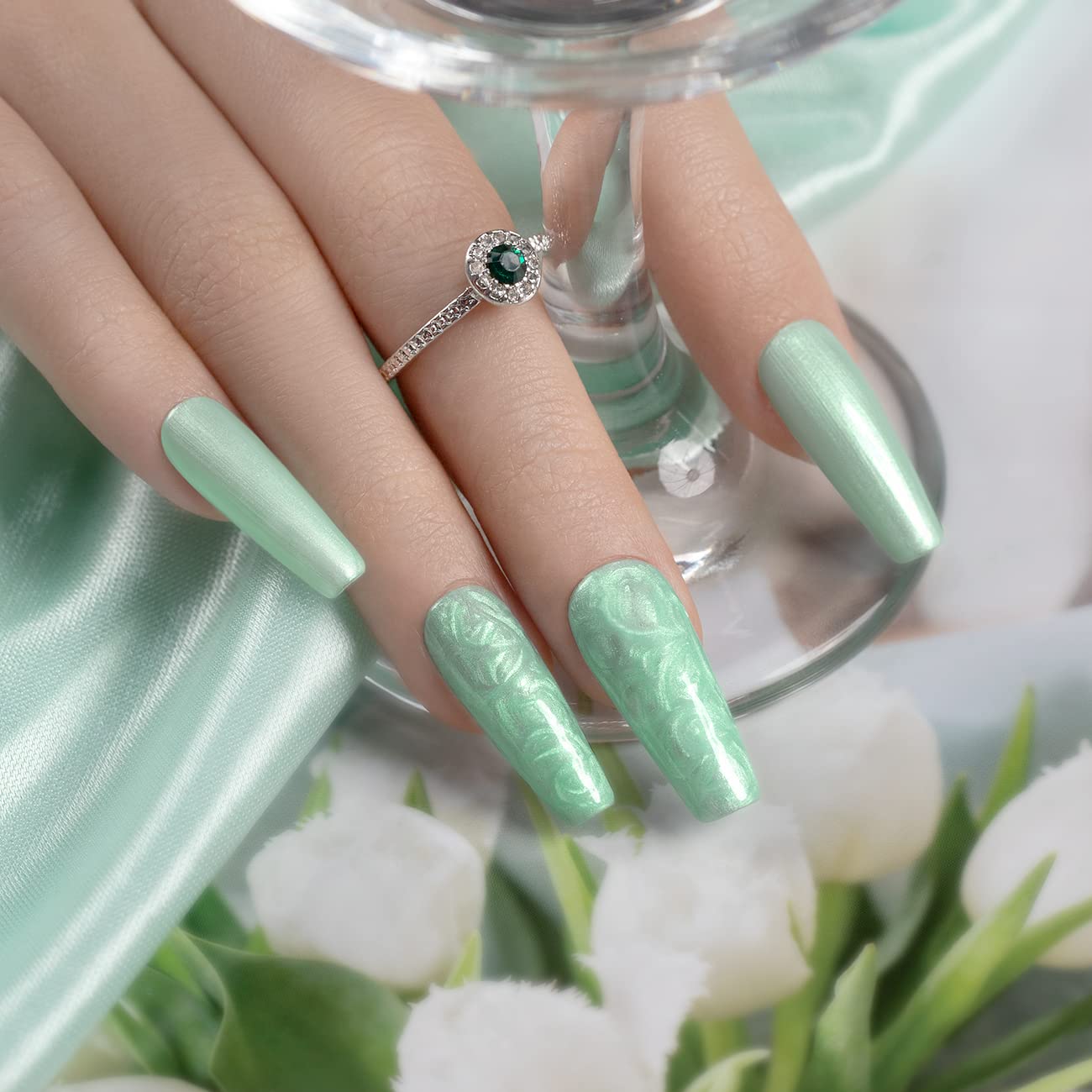 RARJSM Pearl Gel Nail Polish - Light Green Shimmer Mermaid UV Gel with Glitter for DIY Manicure | Soak Off Nail Art Gel for Salon & Home Use | Perfect for Parties, Weddings, and Special Occasions