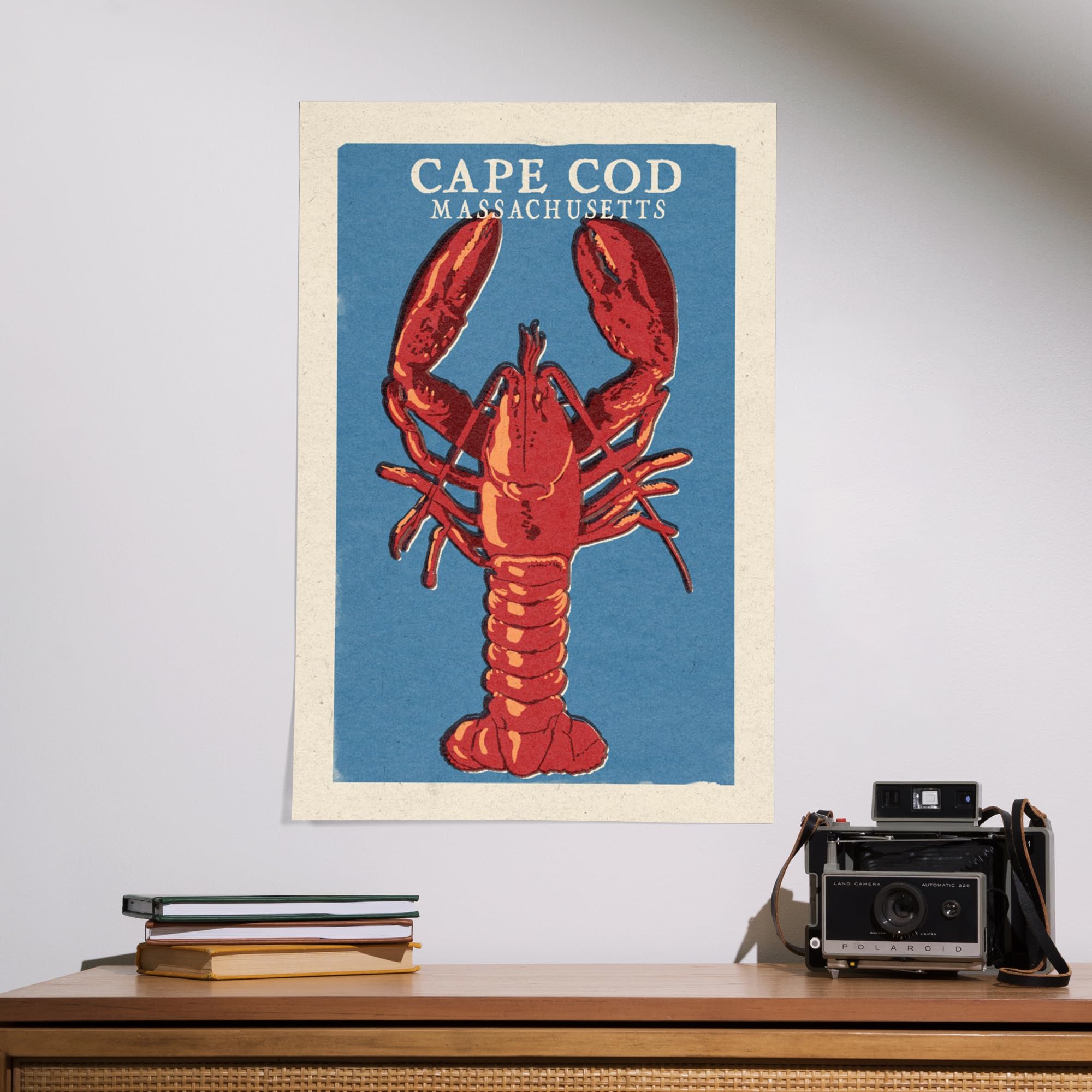 Lantern Press 16x24 Inch Giclee Art Print - Cape Cod Massachusetts Coastal Lobster Woodblock Wall Decor - Perfect for Beach House, Living Room or Nautical Themed Spaces