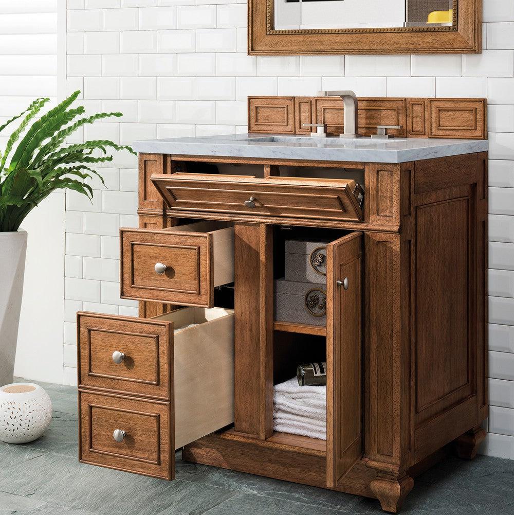 James Martin Vanities Bristol Collection 30-Inch Single Bathroom Vanity in Saddle Brown with Optional Countertops - Perfect for Modern Master Bathrooms and Guest Bathroom Renovations