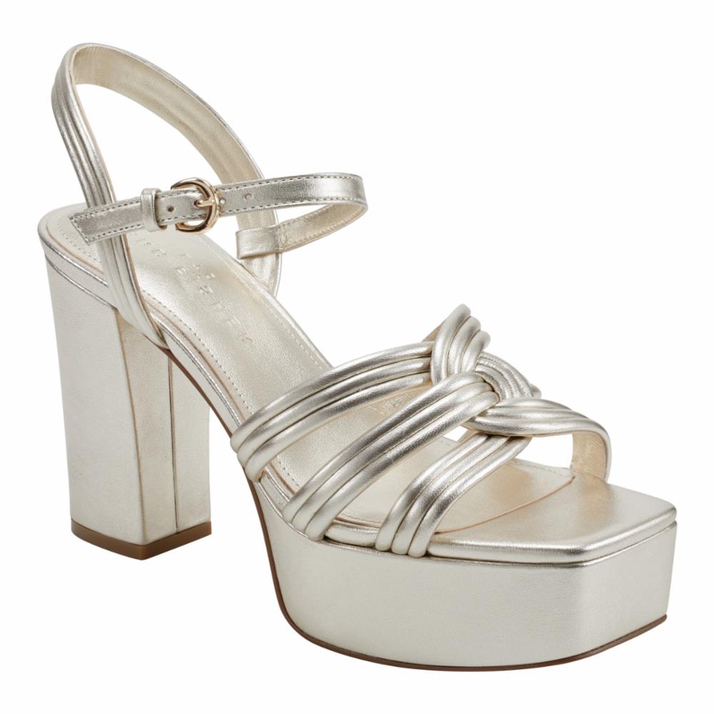 Marc Fisher Ltd Women's Cairo2 Silver Metallic Leather Sandals - Comfortable Strappy Heels for Summer, Weddings & Night Out