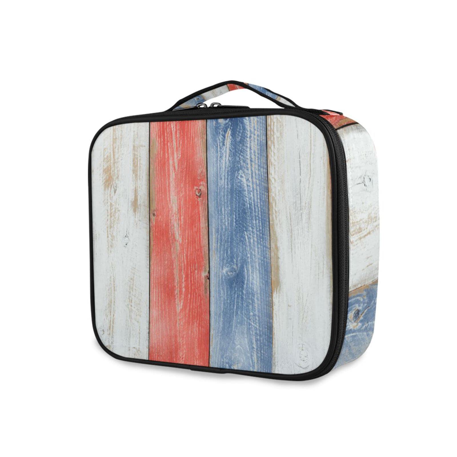 Patriotic Wooden Travel Makeup Bag with Adjustable Dividers - Portable Cosmetic Organizer Case for Jewelry & Makeup Storage - Perfect for Women's Travel, Home Organization & Gift Giving