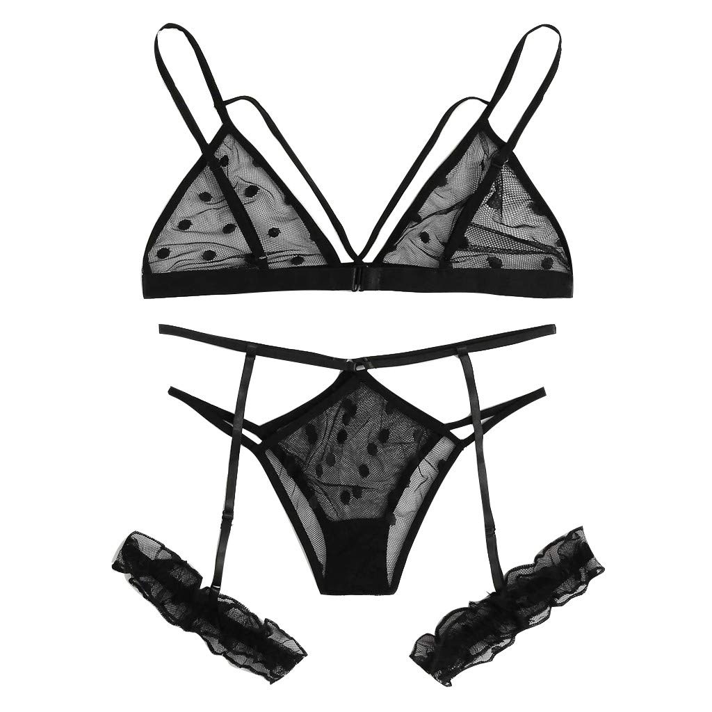 Plus Size Lace Bra & Thong Set - Black XXXL Women's Lingerie for Sleepwear & Comfort | Sexy Underwear for Curvy Women | Perfect for Valentine's Day & Special Occasions