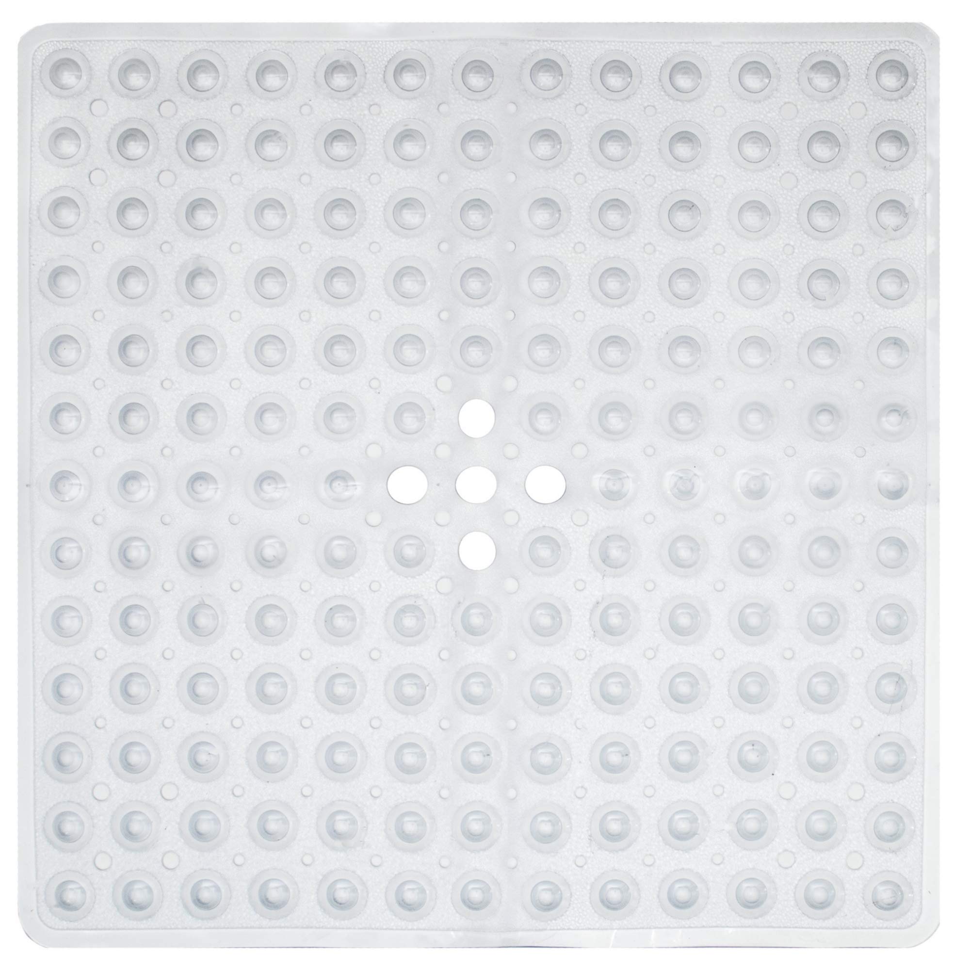ENKOSI 21x21 Inch Non-Slip Square Shower Mat with Drain Hole - Clear Anti-Slip Bath Mat for Small Shower Stalls - Perfect for Stand Up Showers, Bathrooms & Wet Areas