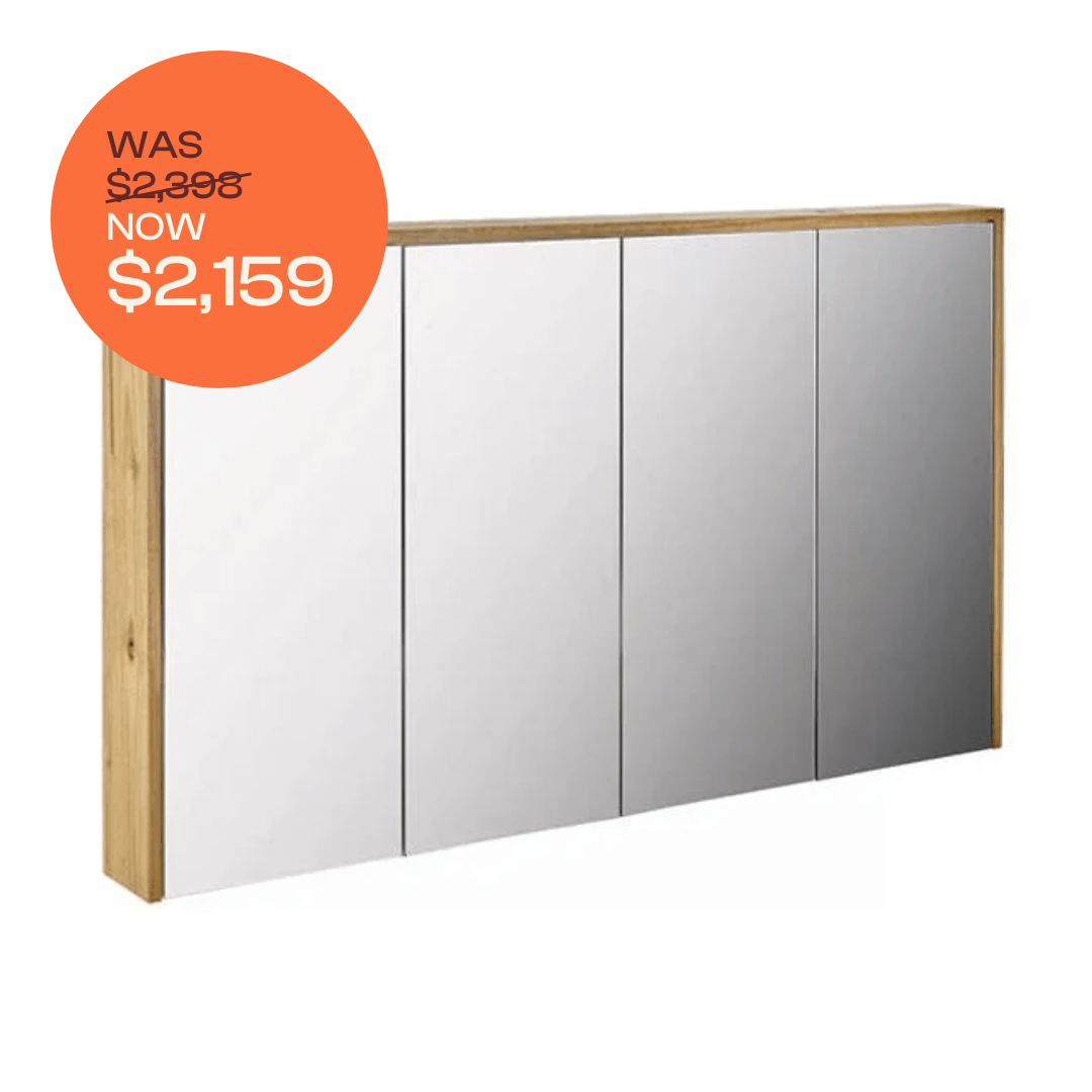 Bayview Mirror Cabinet 1500 - American Oak Bathroom Vanity with LED Lighting - Perfect for Modern Bathroom Storage and Organization