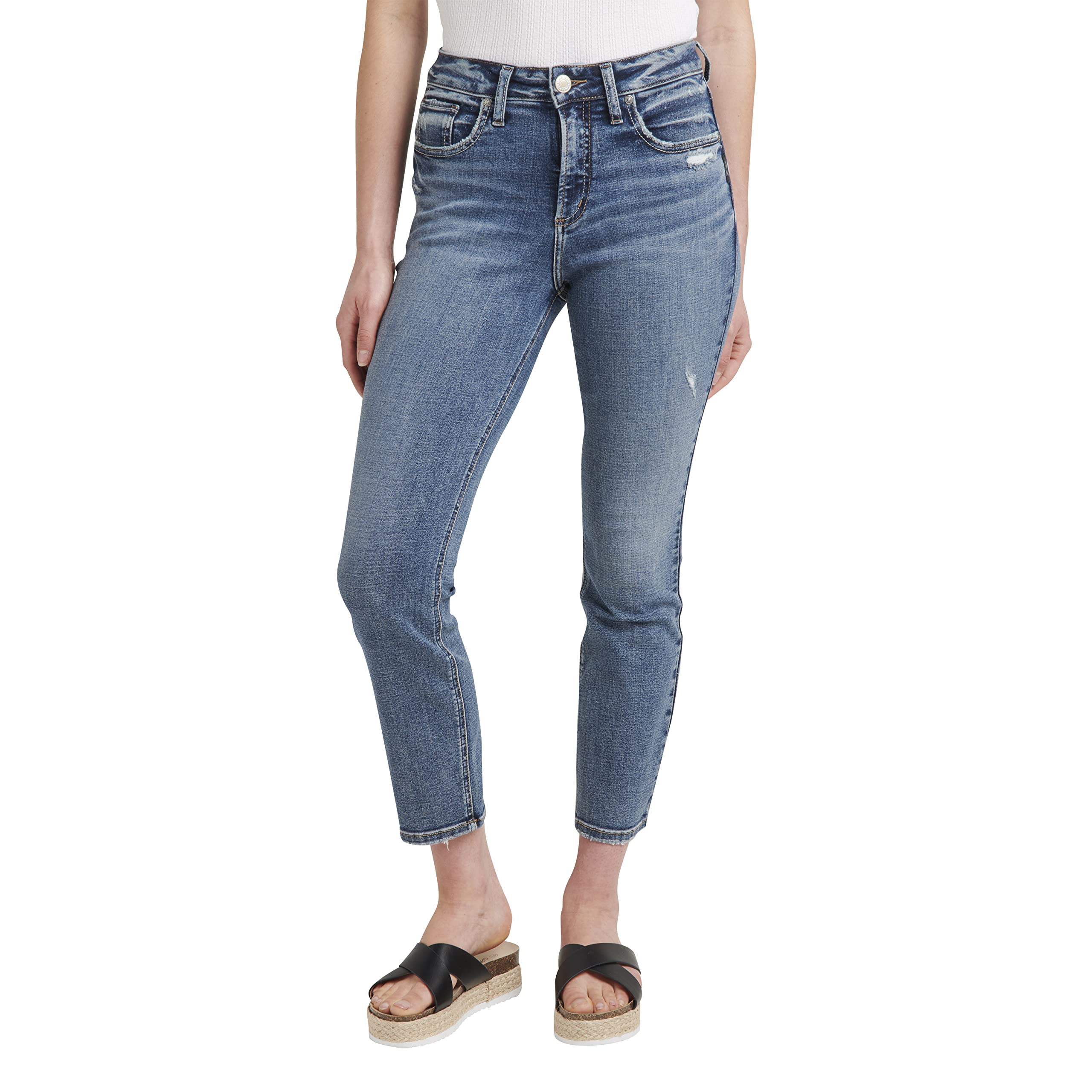 Silver Jeans Co. Women's Avery High Rise Skinny Crop Jeans - Stretch Denim Pants for Women, Comfortable & Trendy Casual Wear (Perfect for Work, Date Night & Everyday Outfits)