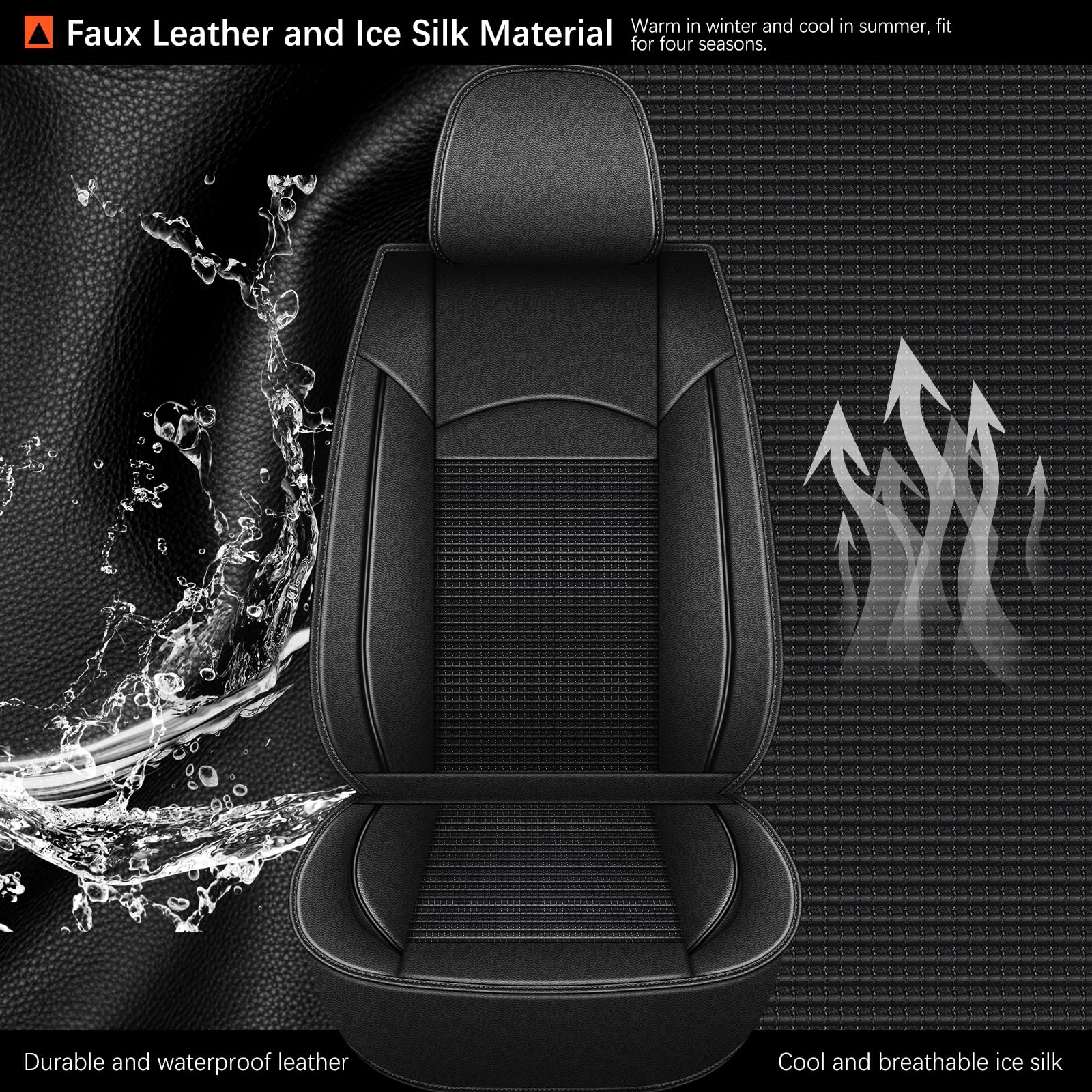 Premium Leather & Ice Silk Seat Covers for Honda Accord 2003-2017 - 5-Piece Full Set, Waterproof & Breathable Car Seat Protectors (Black) | Perfect for Daily Commuting, Road Trips & Family Protection
