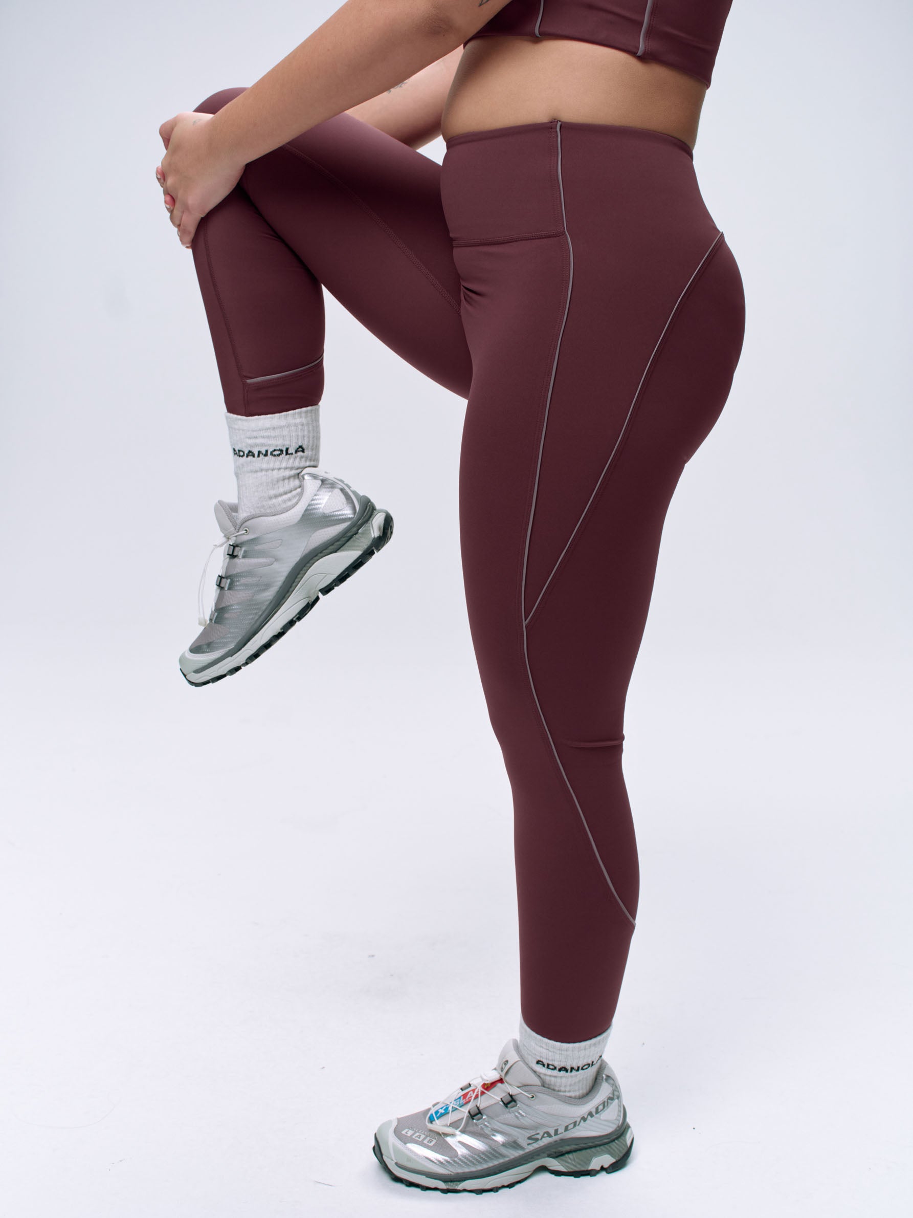 Ultimate Reflective Piping Leggings for Women - High Waist Burgundy Workout Yoga Pants | Night Running, Gym, Fitness & Casual Wear