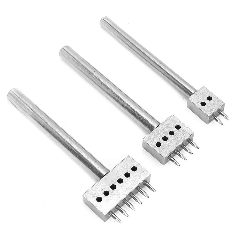 Professional Leather Stitching Tool Set - 3pcs Adjustable Spacing Hole Punch with Multiple Prong Heads (6mm) for DIY Leather Craft, Lacing & Repair | Perfect for Belts, Wallets, Bags & Leatherworking Projects