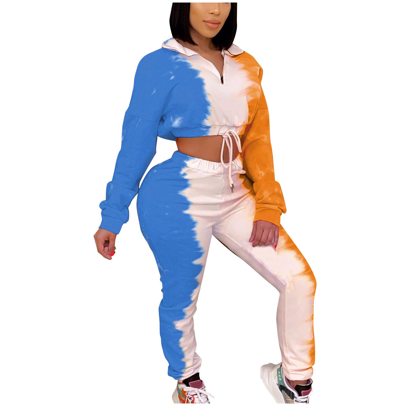 Women's Tie Dye Print Stand Collar Sweatshirt & Pants Matching Lounge Set - Casual Two Piece Outfit for Work, Travel, Yoga - Comfortable Loungewear for Home & Office - Perfect for Everyday Wear, Relaxation and Street Style Fashion - Ideal for Coffee Dates, Weekend Errands & Cozy Nights In