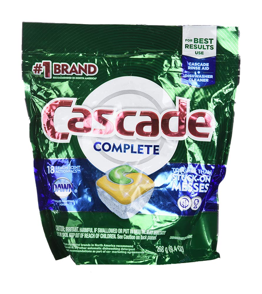 Cascade Complete Dishwasher Detergent Pods, 18 Count - Powerful Cleaning for Sparkling Dishes, Pots & Pans
