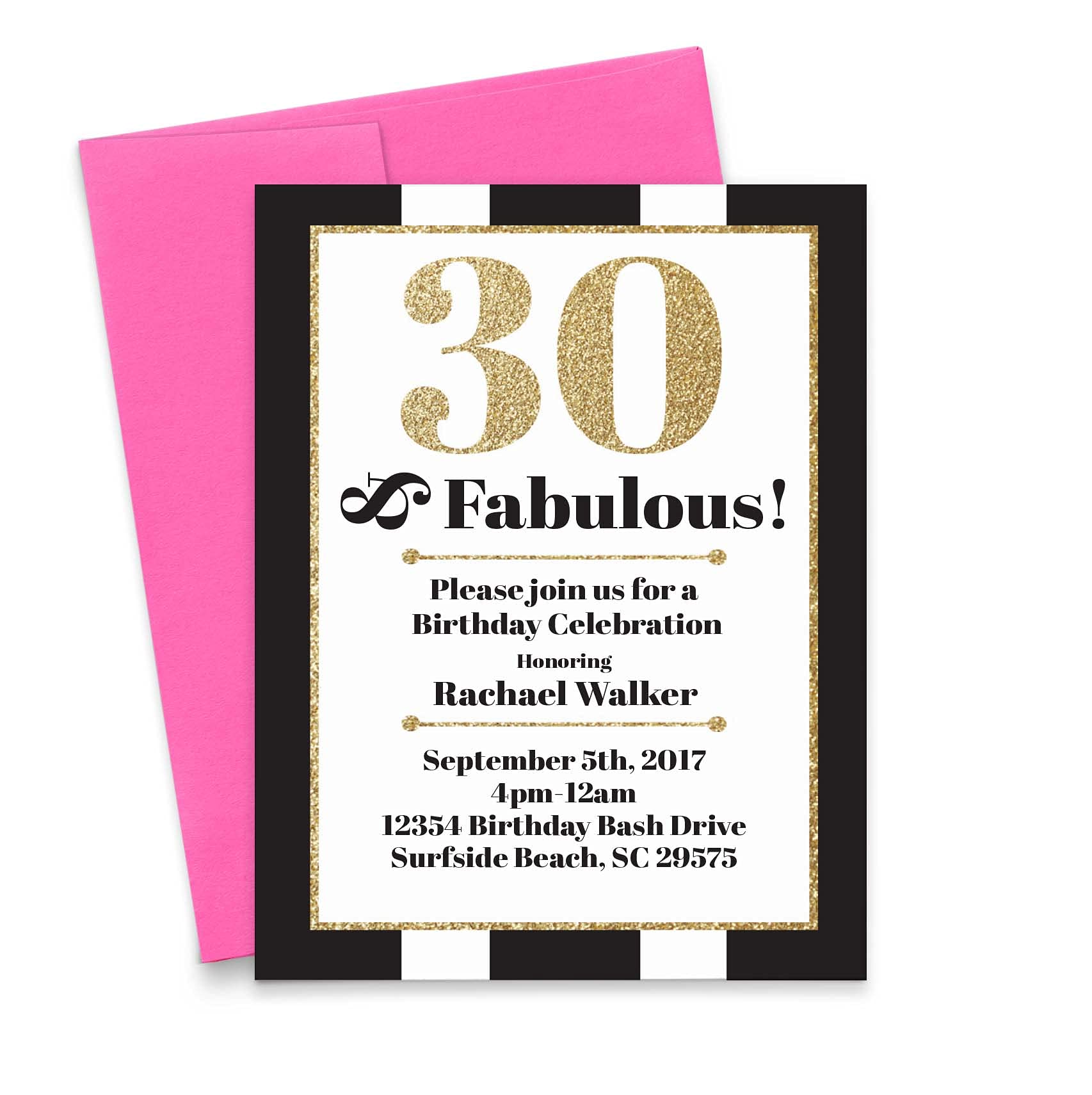30 and Fabulous Birthday Invitation Cards - Custom Quantity & Envelope Colors - Perfect for 30th Birthday Parties, Milestone Celebrations & Special Events