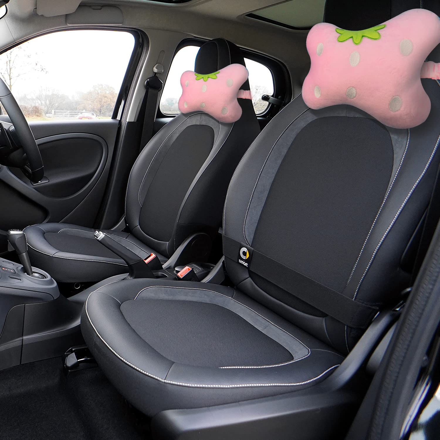 2Pcs Universal Car Seat Cushion Neck Pillow - Pink Strawberry Design - Comfortable Headrest Support for Travel, Office & Home Use - Perfect for Long Drives, Napping & Relaxation
