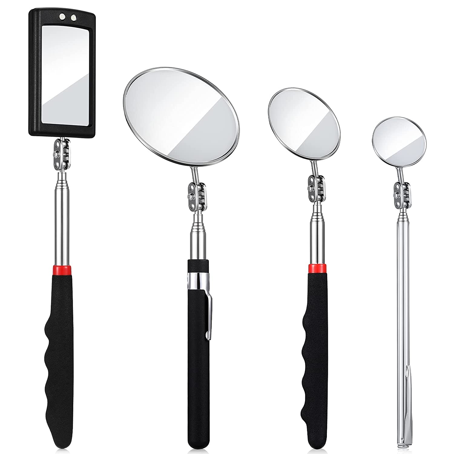 Aduoke 4-Piece LED Telescoping Inspection Mirror Set with Flexible Handle - Round & Square Head for Auto, HVAC, Plumbing & Home Repairs