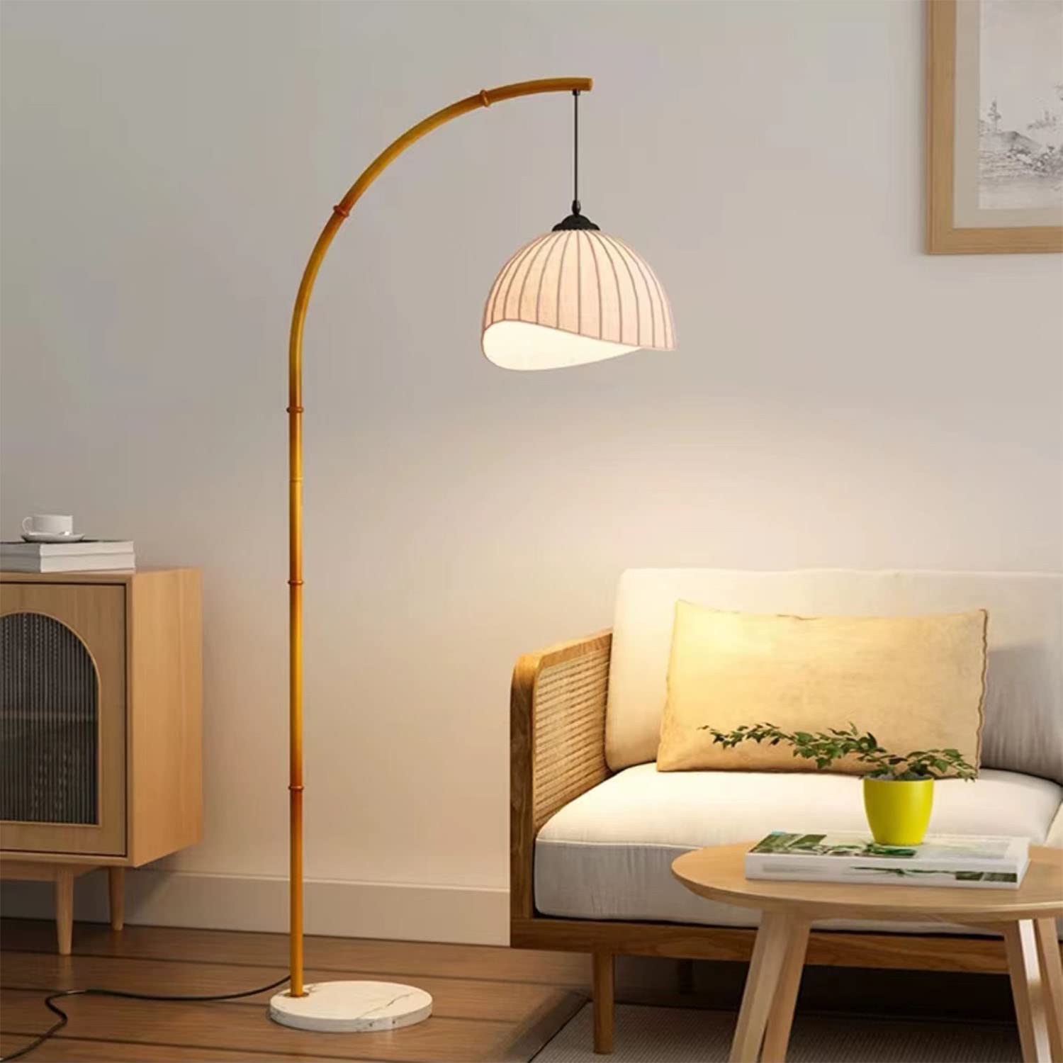 Vintage Retro Bamboo Floor Lamp - Zen Style Arc Standing Lamp for Living Room, Restaurant, Tea Room & Home Decor - Perfect for Cozy Reading Nook & Relaxing Ambiance