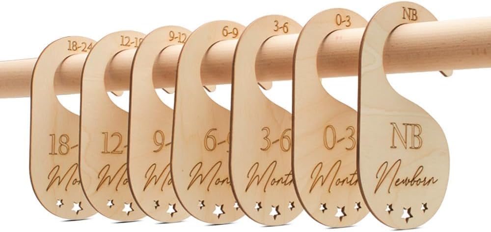 7-Piece Baby Closet Dividers Set - Double Sided Wooden Nursery Organizer for Newborn to Toddler Clothes | Hanging Closet Dividers for Standard Rods | Perfect for Nursery Organization & Baby Wardrobe Sorting