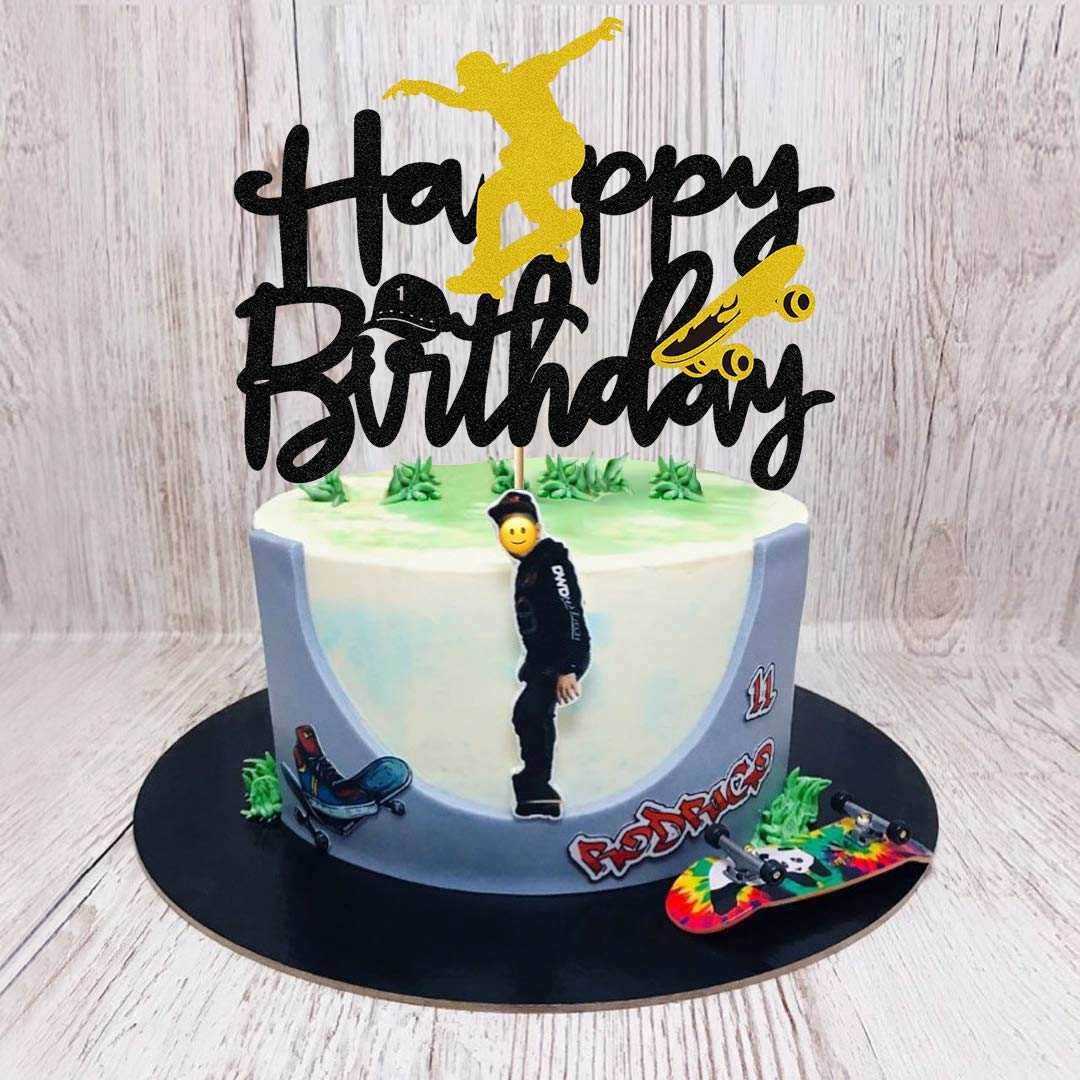 Skateboard Happy Birthday Cake Topper - Fun Skateboard Theme Cake Decor for Boys & Girls - 6.7’’x5.27’’ Sport Party Decoration - Perfect for Skateboarding Birthday Cakes, Cupcakes & Desserts