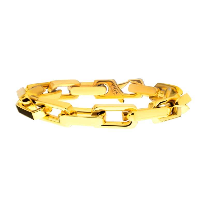 10mm High Polished 18K Gold IP Flat Square Link Bracelet for Men & Women - Luxury Jewelry Gift for Anniversary, Wedding & Special Occasions