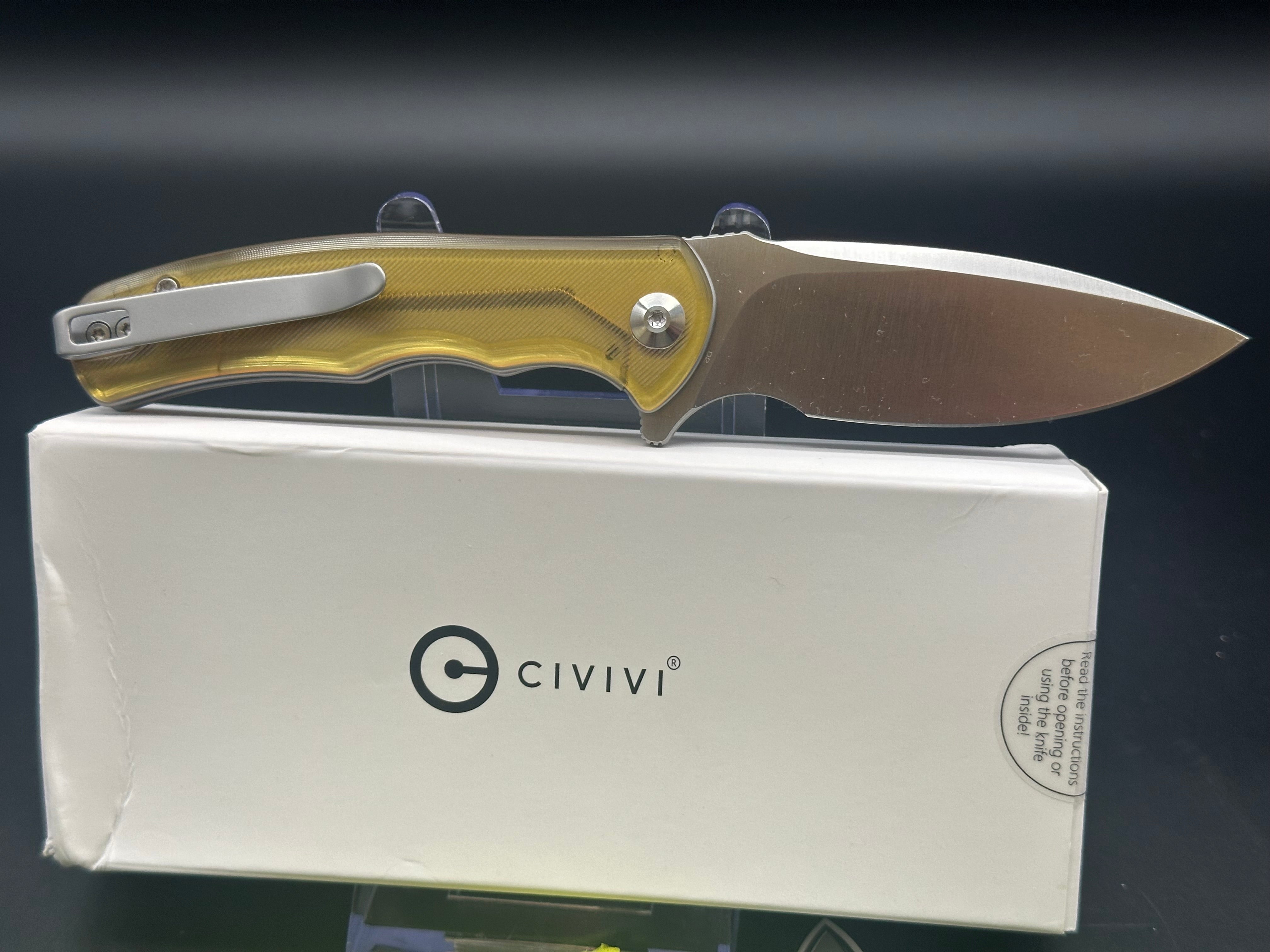CIVIVI Mini Praxis Folding Knife - D2 Steel Blade, Polished Ultem Handle, Drop Point Plain Edge with Satin Finish | EDC, Outdoor, Camping & Everyday Carry Pocket Knife